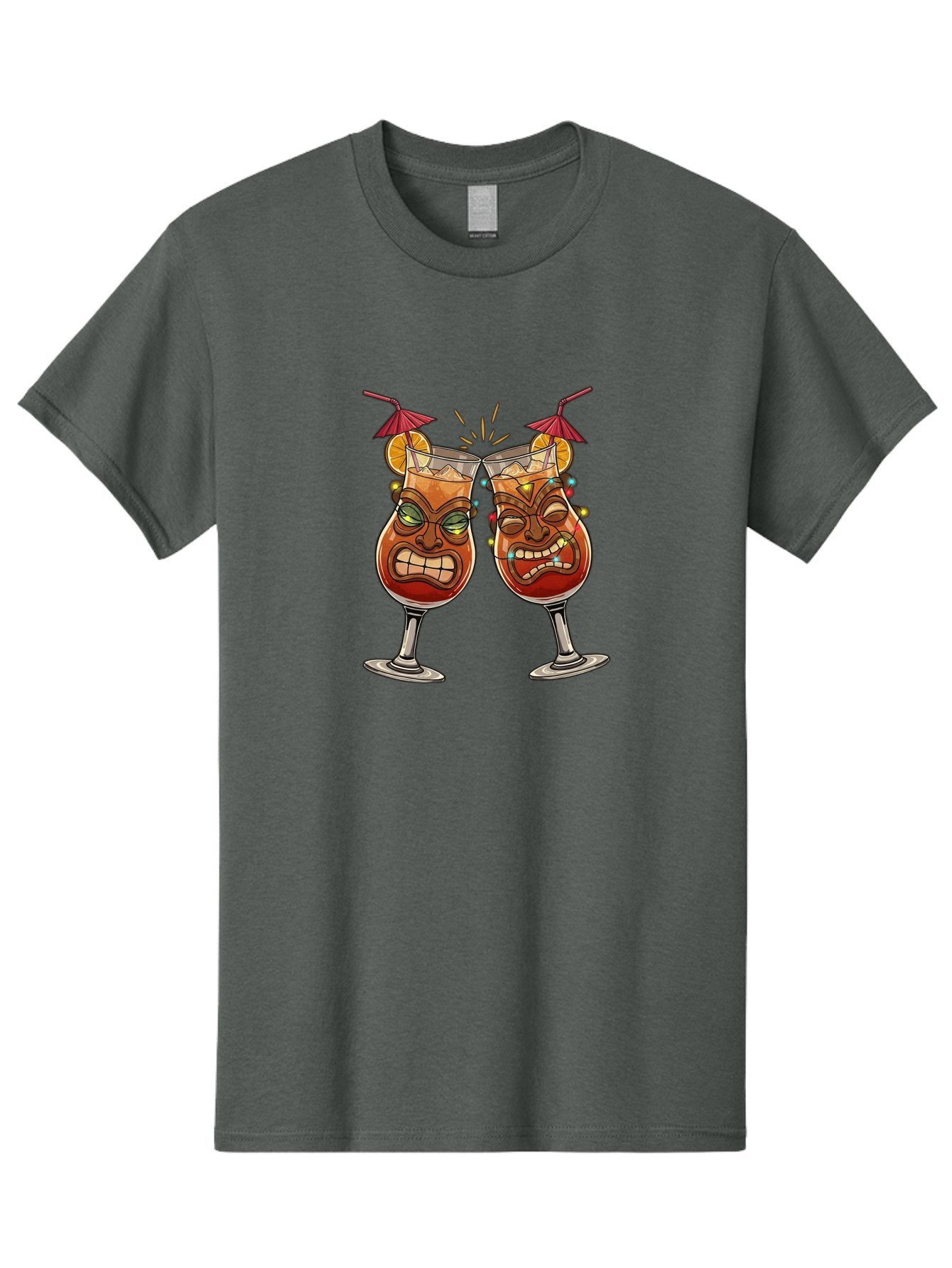 Tiki-Glasses Men'S Graphic Tee, 100% Cotton, Comfortable Casual Summer Wear, Machine Washable, Tiki Cocktails, Tropical Drinks, Cartoon Glasses, Festive Toast, Party Atmosphere, Refreshing Beverages, Summer Vibes, Cocktail Culture Bad843