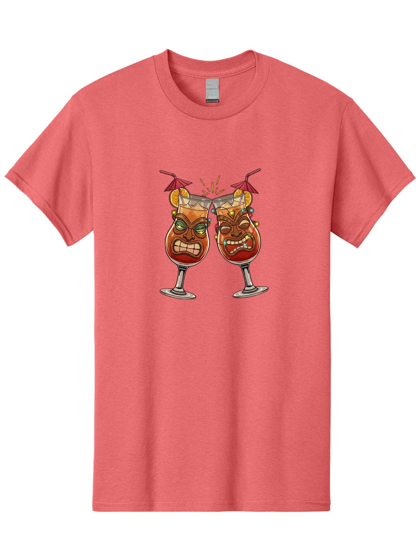 Tiki-Glasses Men'S Graphic Tee, 100% Cotton, Comfortable Casual Summer Wear, Machine Washable, Tiki Cocktails, Tropical Drinks, Cartoon Glasses, Festive Toast, Party Atmosphere, Refreshing Beverages, Summer Vibes, Cocktail Culture Bad843 14
