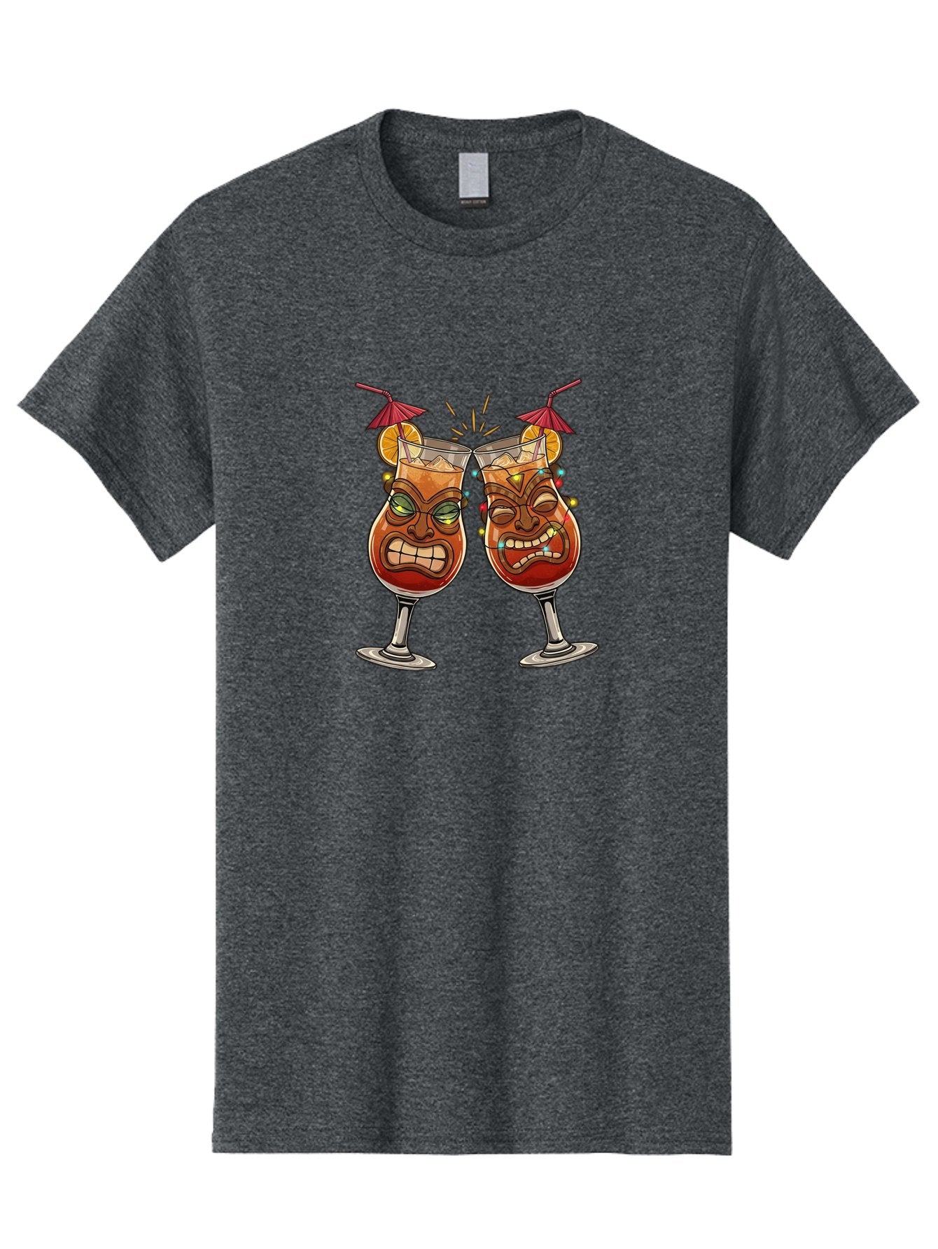 Tiki-Glasses Men'S Graphic Tee, 100% Cotton, Comfortable Casual Summer Wear, Machine Washable, Tiki Cocktails, Tropical Drinks, Cartoon Glasses, Festive Toast, Party Atmosphere, Refreshing Beverages, Summer Vibes, Cocktail Culture Bad843 7