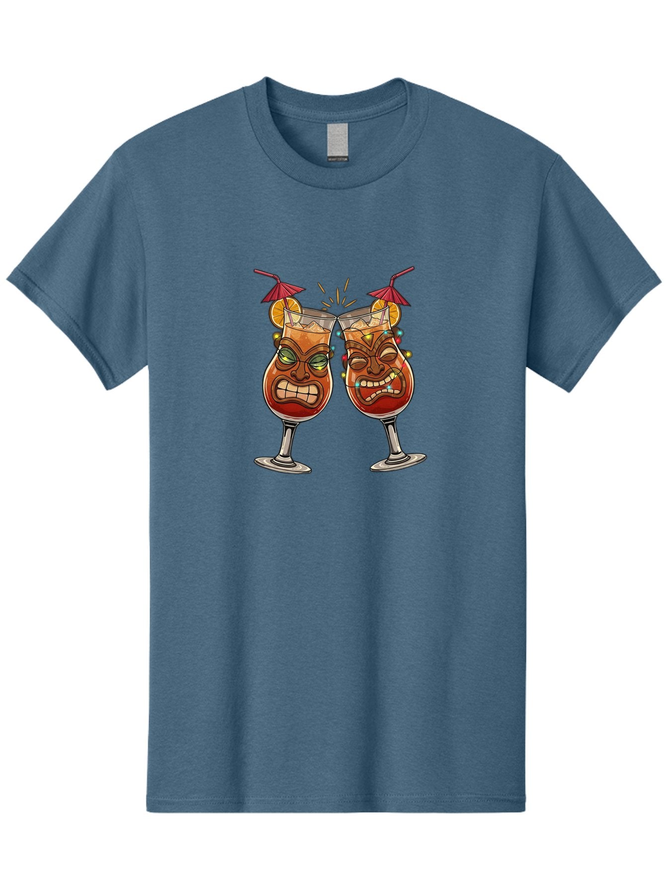 Tiki-Glasses Men'S Graphic Tee, 100% Cotton, Comfortable Casual Summer Wear, Machine Washable, Tiki Cocktails, Tropical Drinks, Cartoon Glasses, Festive Toast, Party Atmosphere, Refreshing Beverages, Summer Vibes, Cocktail Culture Bad843 12