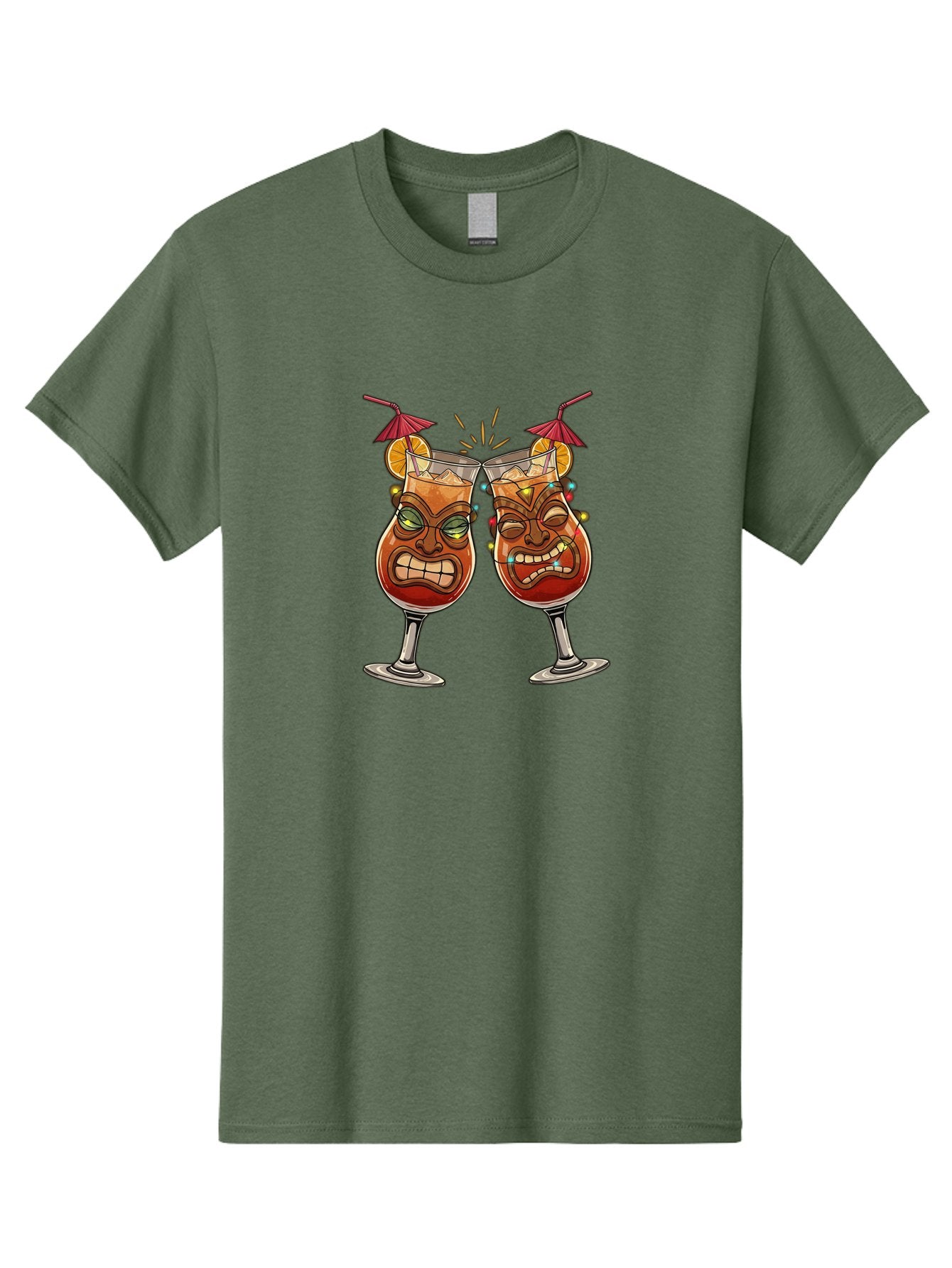 Tiki-Glasses Men'S Graphic Tee, 100% Cotton, Comfortable Casual Summer Wear, Machine Washable, Tiki Cocktails, Tropical Drinks, Cartoon Glasses, Festive Toast, Party Atmosphere, Refreshing Beverages, Summer Vibes, Cocktail Culture Bad843