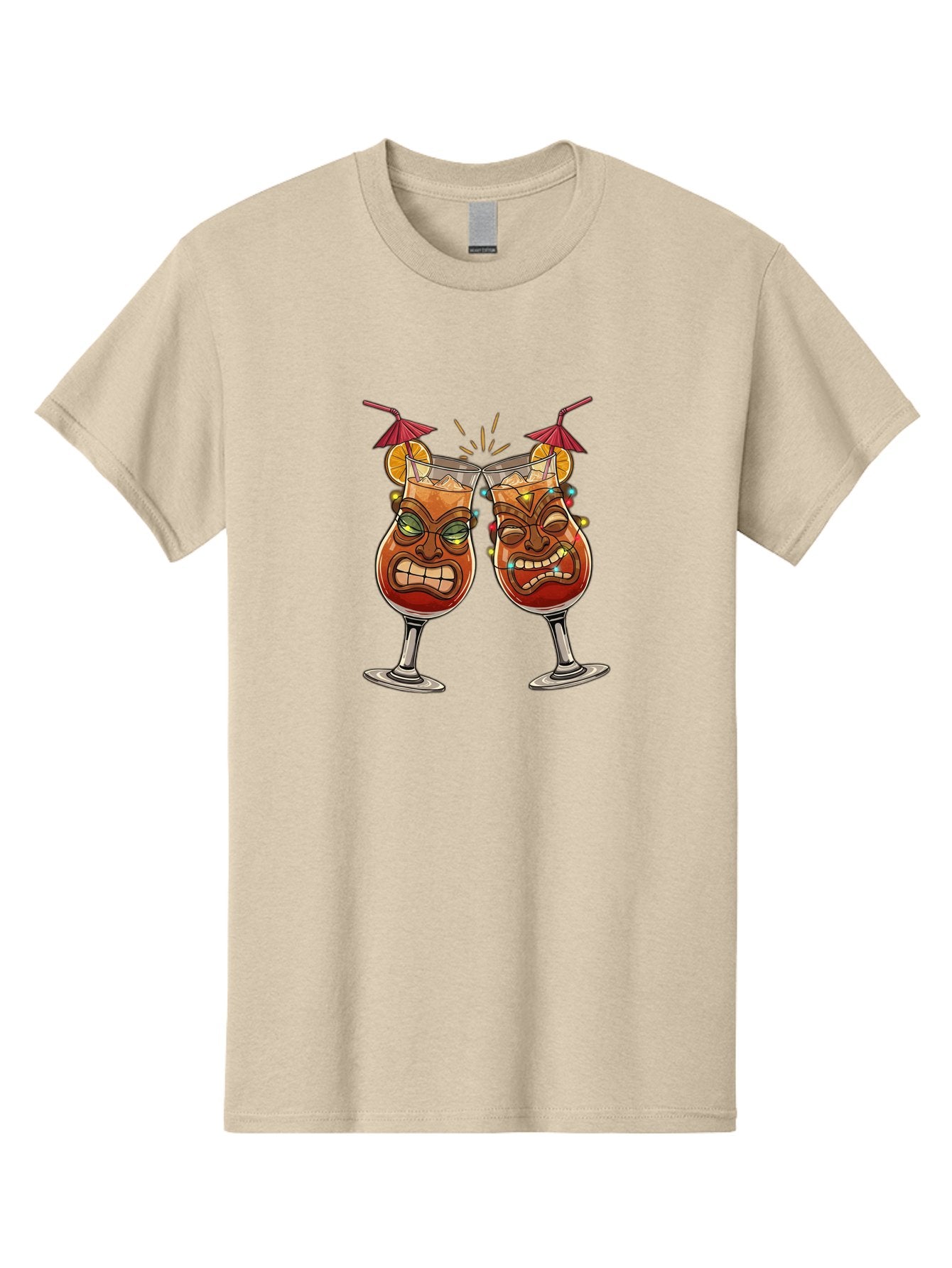 Tiki-Glasses Men'S Graphic Tee, 100% Cotton, Comfortable Casual Summer Wear, Machine Washable, Tiki Cocktails, Tropical Drinks, Cartoon Glasses, Festive Toast, Party Atmosphere, Refreshing Beverages, Summer Vibes, Cocktail Culture Bad843 8