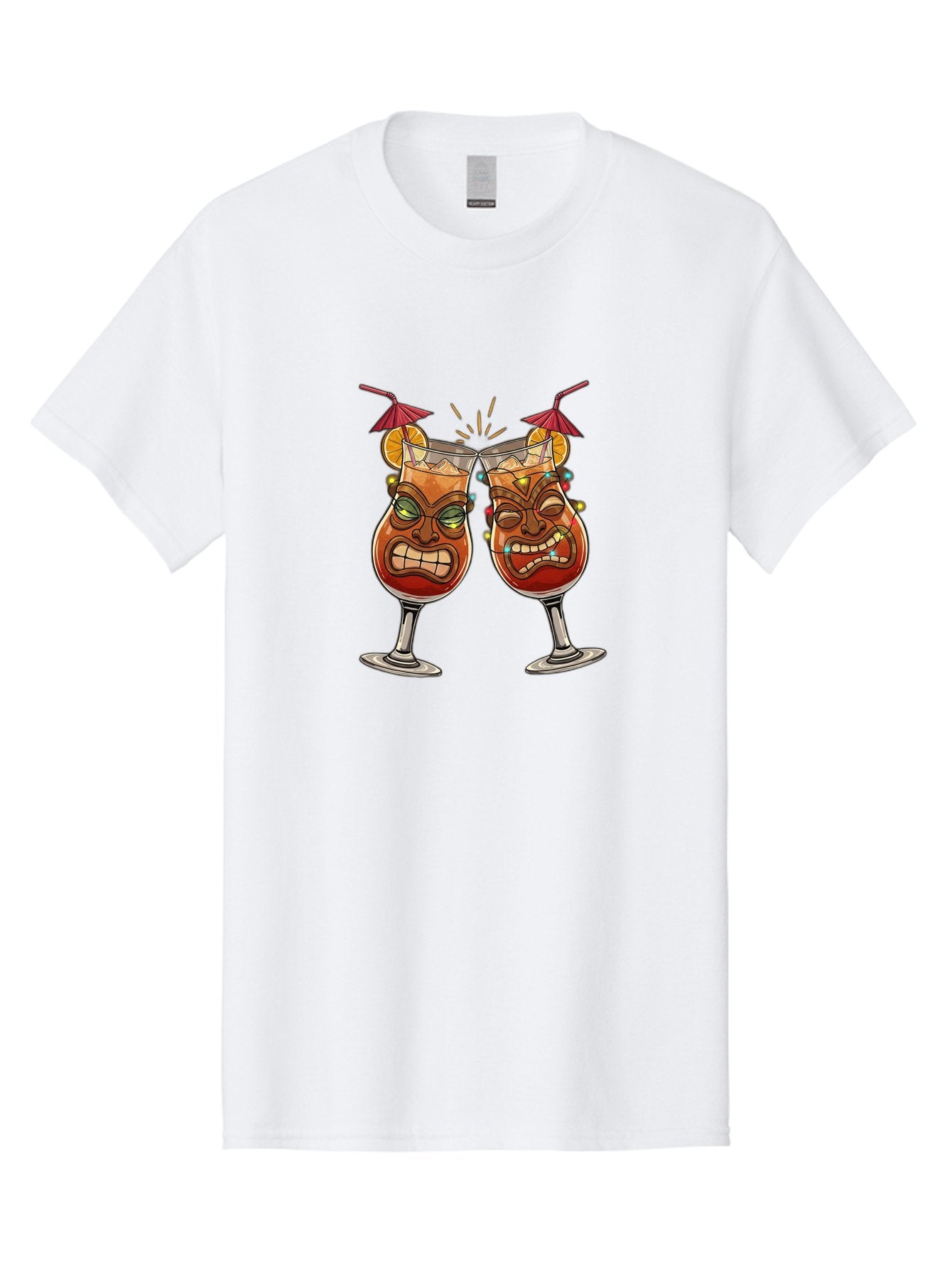 Tiki-Glasses Men'S Graphic Tee, 100% Cotton, Comfortable Casual Summer Wear, Machine Washable, Tiki Cocktails, Tropical Drinks, Cartoon Glasses, Festive Toast, Party Atmosphere, Refreshing Beverages, Summer Vibes, Cocktail Culture Bad843 4