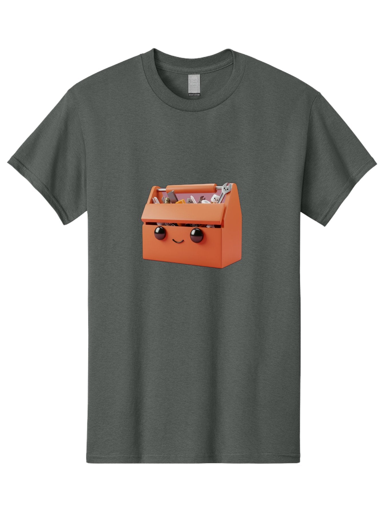 Toolbox-1 Men'S Graphic Tee, 100% Cotton, Comfortable Casual Summer Wear, Machine Washable, Orange Toolbox, Cartoonish Face, Smiling Eyes, Black Pupils, 3D Rendering, Creative Design, Funny, Quirky, Toolbox, Metal Wrenches, Various Tools Bad847 5