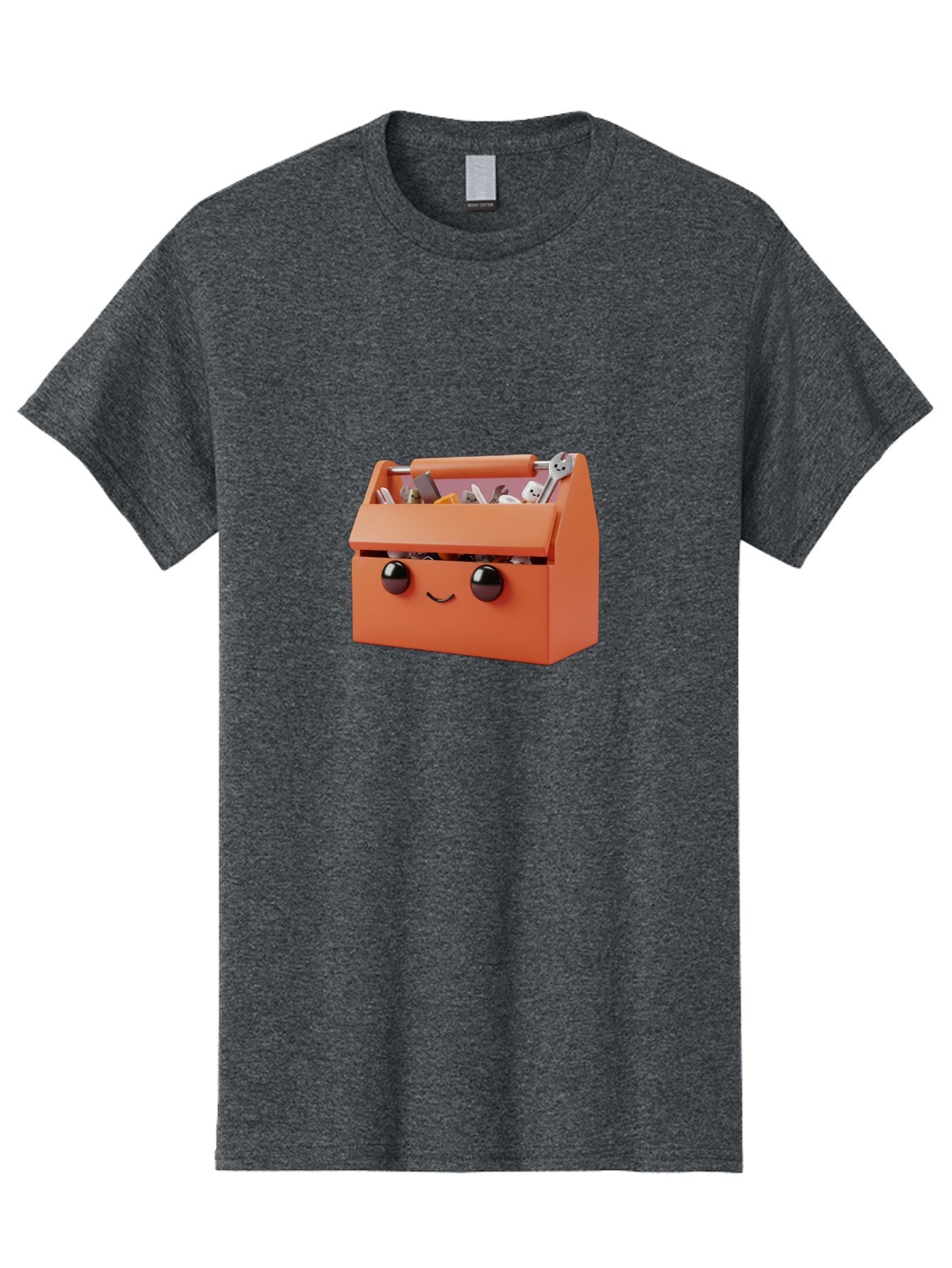 Toolbox-1 Men'S Graphic Tee, 100% Cotton, Comfortable Casual Summer Wear, Machine Washable, Orange Toolbox, Cartoonish Face, Smiling Eyes, Black Pupils, 3D Rendering, Creative Design, Funny, Quirky, Toolbox, Metal Wrenches, Various Tools Bad847
