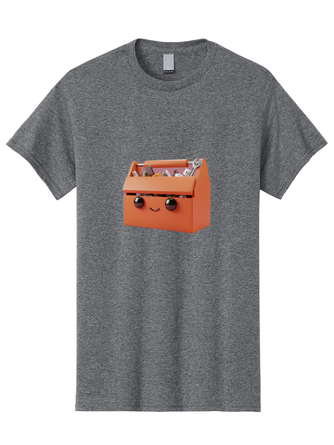 Toolbox-1 Men'S Graphic Tee, 100% Cotton, Comfortable Casual Summer Wear, Machine Washable, Orange Toolbox, Cartoonish Face, Smiling Eyes, Black Pupils, 3D Rendering, Creative Design, Funny, Quirky, Toolbox, Metal Wrenches, Various Tools Bad847 3
