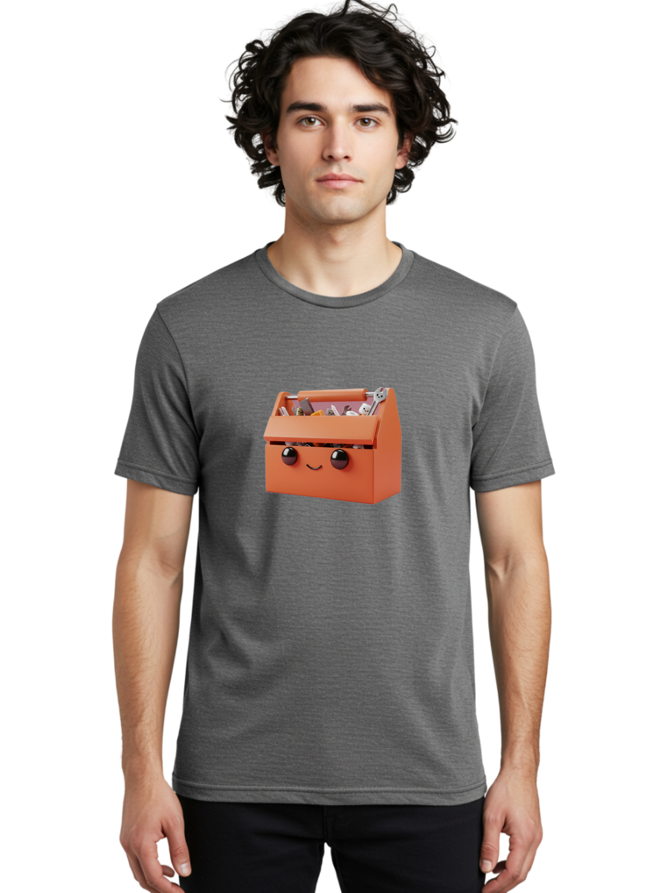 Toolbox-1 Men'S Graphic Tee, 100% Cotton, Comfortable Casual Summer Wear, Machine Washable, Orange Toolbox, Cartoonish Face, Smiling Eyes, Black Pupils, 3D Rendering, Creative Design, Funny, Quirky, Toolbox, Metal Wrenches, Various Tools Bad847 18