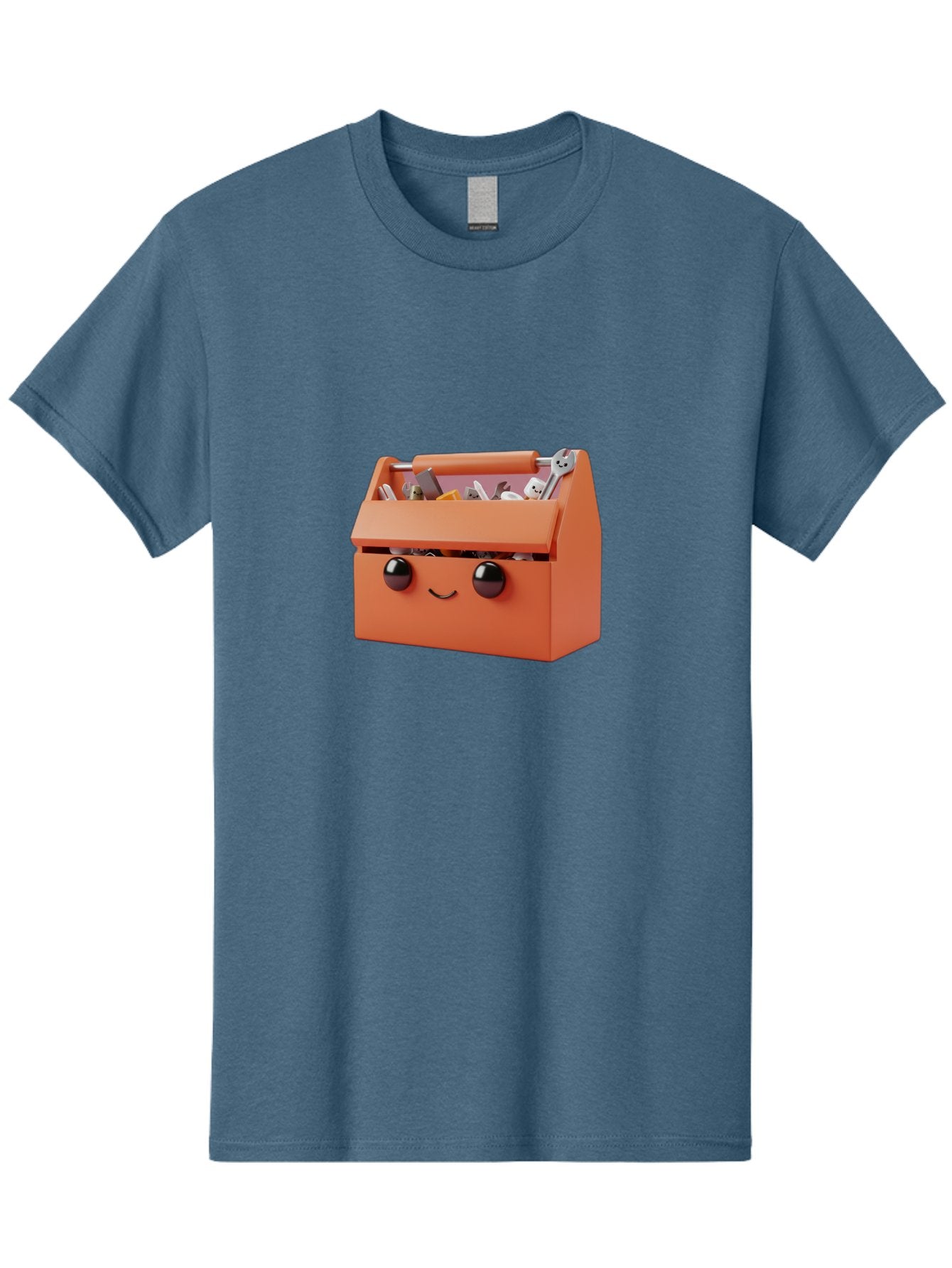 Toolbox-1 Men'S Graphic Tee, 100% Cotton, Comfortable Casual Summer Wear, Machine Washable, Orange Toolbox, Cartoonish Face, Smiling Eyes, Black Pupils, 3D Rendering, Creative Design, Funny, Quirky, Toolbox, Metal Wrenches, Various Tools Bad847 13