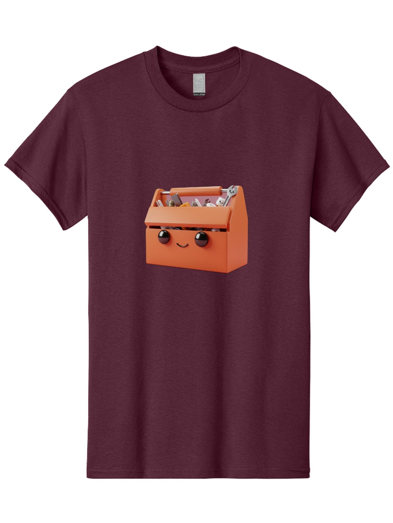 Toolbox-1 Men'S Graphic Tee, 100% Cotton, Comfortable Casual Summer Wear, Machine Washable, Orange Toolbox, Cartoonish Face, Smiling Eyes, Black Pupils, 3D Rendering, Creative Design, Funny, Quirky, Toolbox, Metal Wrenches, Various Tools Bad847 4