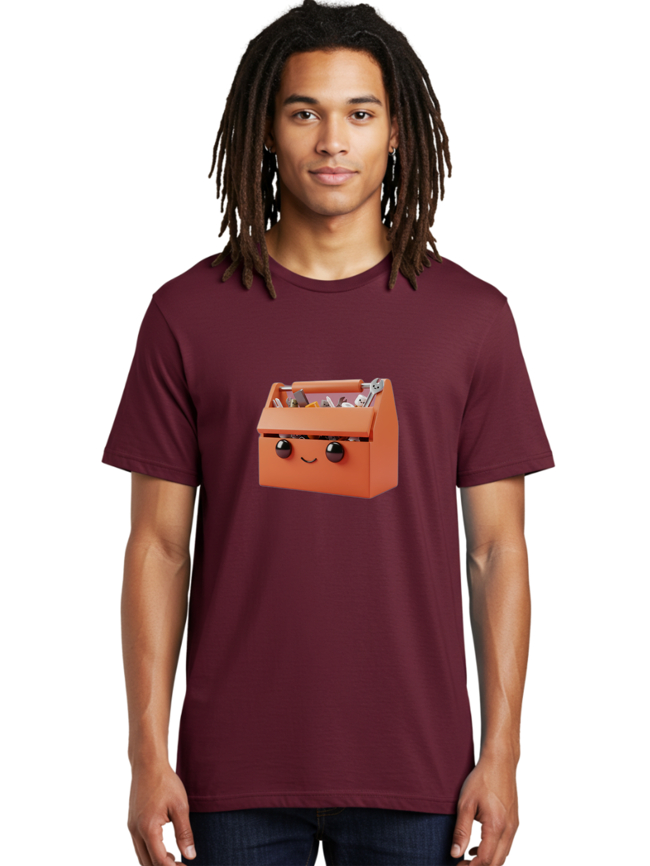 Toolbox-1 Men'S Graphic Tee, 100% Cotton, Comfortable Casual Summer Wear, Machine Washable, Orange Toolbox, Cartoonish Face, Smiling Eyes, Black Pupils, 3D Rendering, Creative Design, Funny, Quirky, Toolbox, Metal Wrenches, Various Tools Bad847 27
