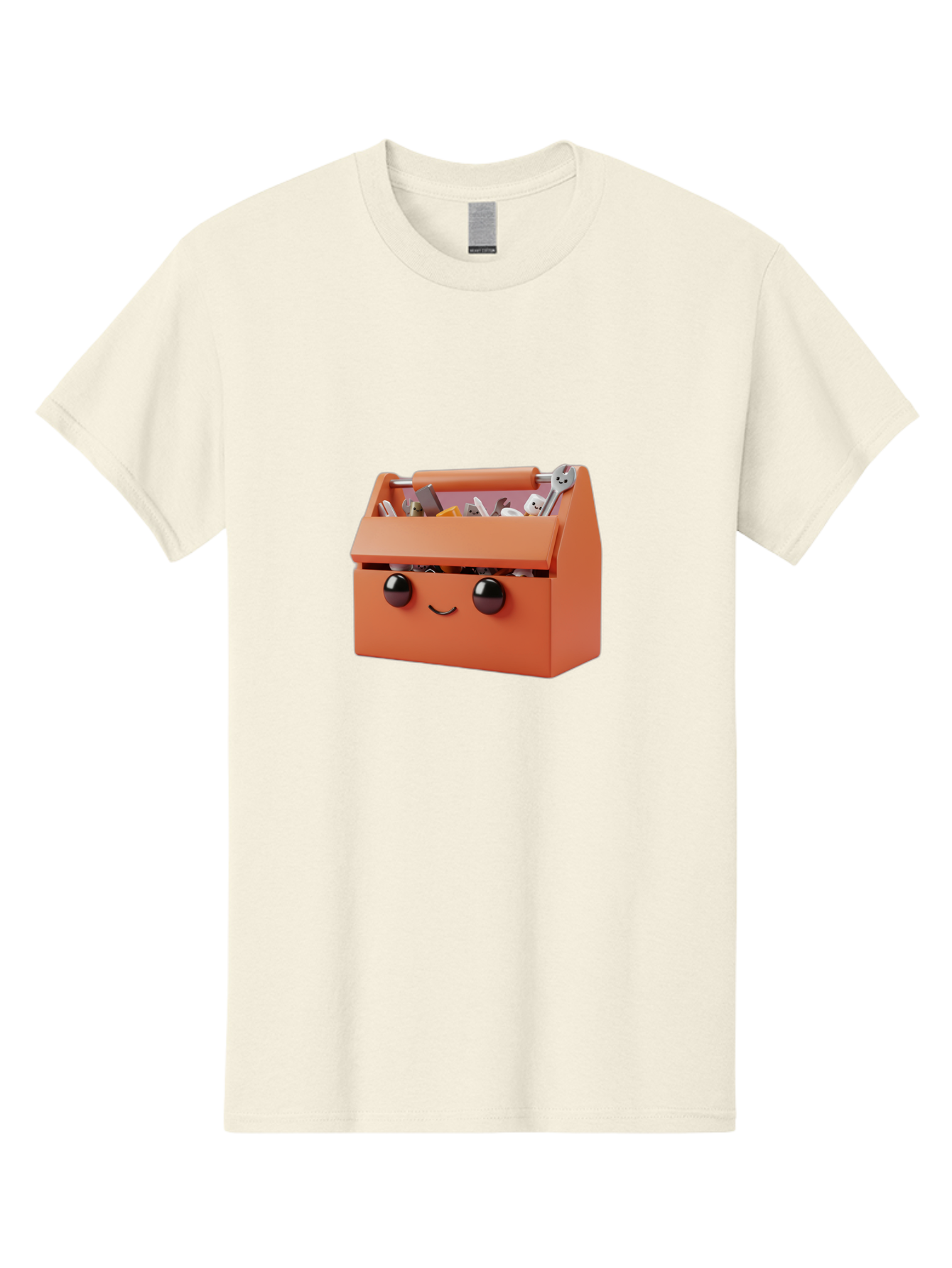 Toolbox-1 Men'S Graphic Tee, 100% Cotton, Comfortable Casual Summer Wear, Machine Washable, Orange Toolbox, Cartoonish Face, Smiling Eyes, Black Pupils, 3D Rendering, Creative Design, Funny, Quirky, Toolbox, Metal Wrenches, Various Tools Bad847 4