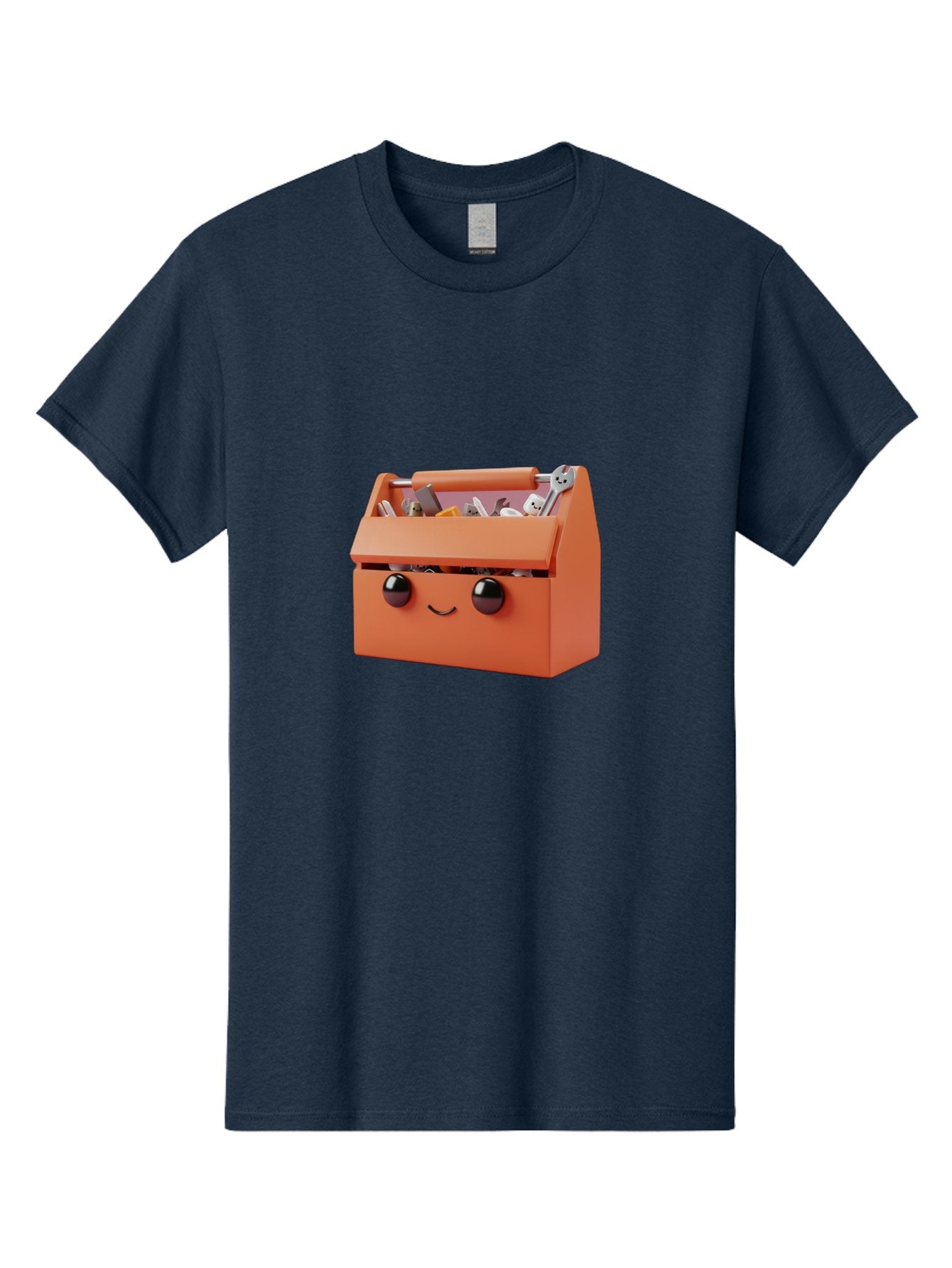 Toolbox-1 Men'S Graphic Tee, 100% Cotton, Comfortable Casual Summer Wear, Machine Washable, Orange Toolbox, Cartoonish Face, Smiling Eyes, Black Pupils, 3D Rendering, Creative Design, Funny, Quirky, Toolbox, Metal Wrenches, Various Tools Bad847 3