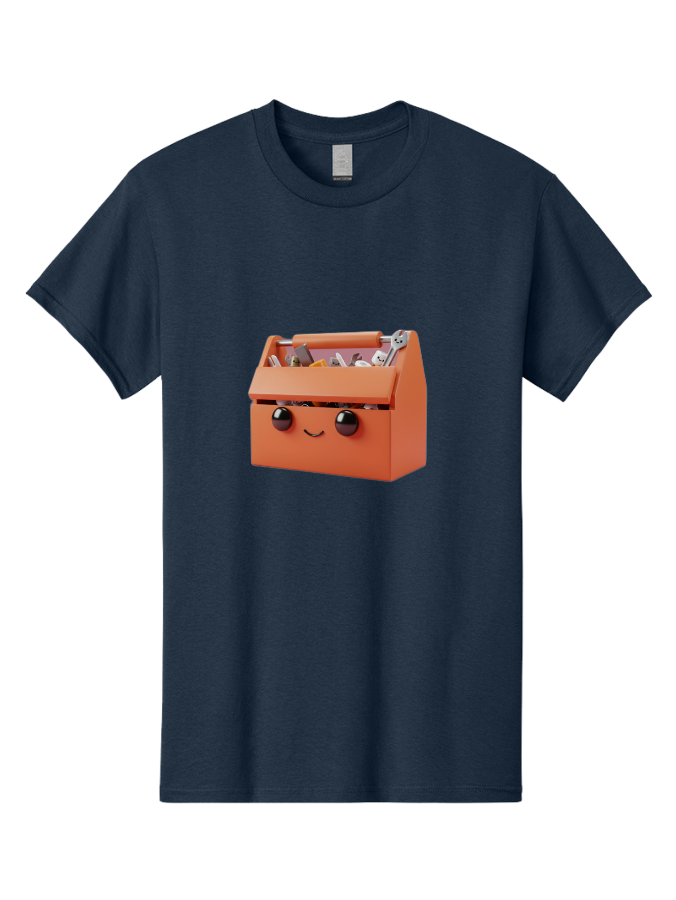 Toolbox-1 Men'S Graphic Tee, 100% Cotton, Comfortable Casual Summer Wear, Machine Washable, Orange Toolbox, Cartoonish Face, Smiling Eyes, Black Pupils, 3D Rendering, Creative Design, Funny, Quirky, Toolbox, Metal Wrenches, Various Tools Bad847 9