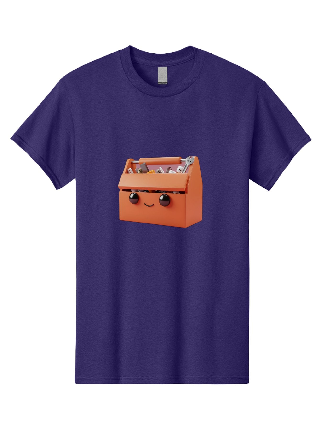 Toolbox-1 Men'S Graphic Tee, 100% Cotton, Comfortable Casual Summer Wear, Machine Washable, Orange Toolbox, Cartoonish Face, Smiling Eyes, Black Pupils, 3D Rendering, Creative Design, Funny, Quirky, Toolbox, Metal Wrenches, Various Tools Bad847 8