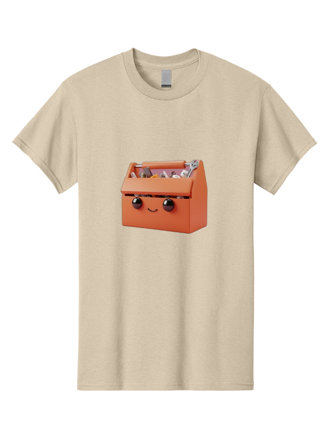 Toolbox-1 Men'S Graphic Tee, 100% Cotton, Comfortable Casual Summer Wear, Machine Washable, Orange Toolbox, Cartoonish Face, Smiling Eyes, Black Pupils, 3D Rendering, Creative Design, Funny, Quirky, Toolbox, Metal Wrenches, Various Tools Bad847 14