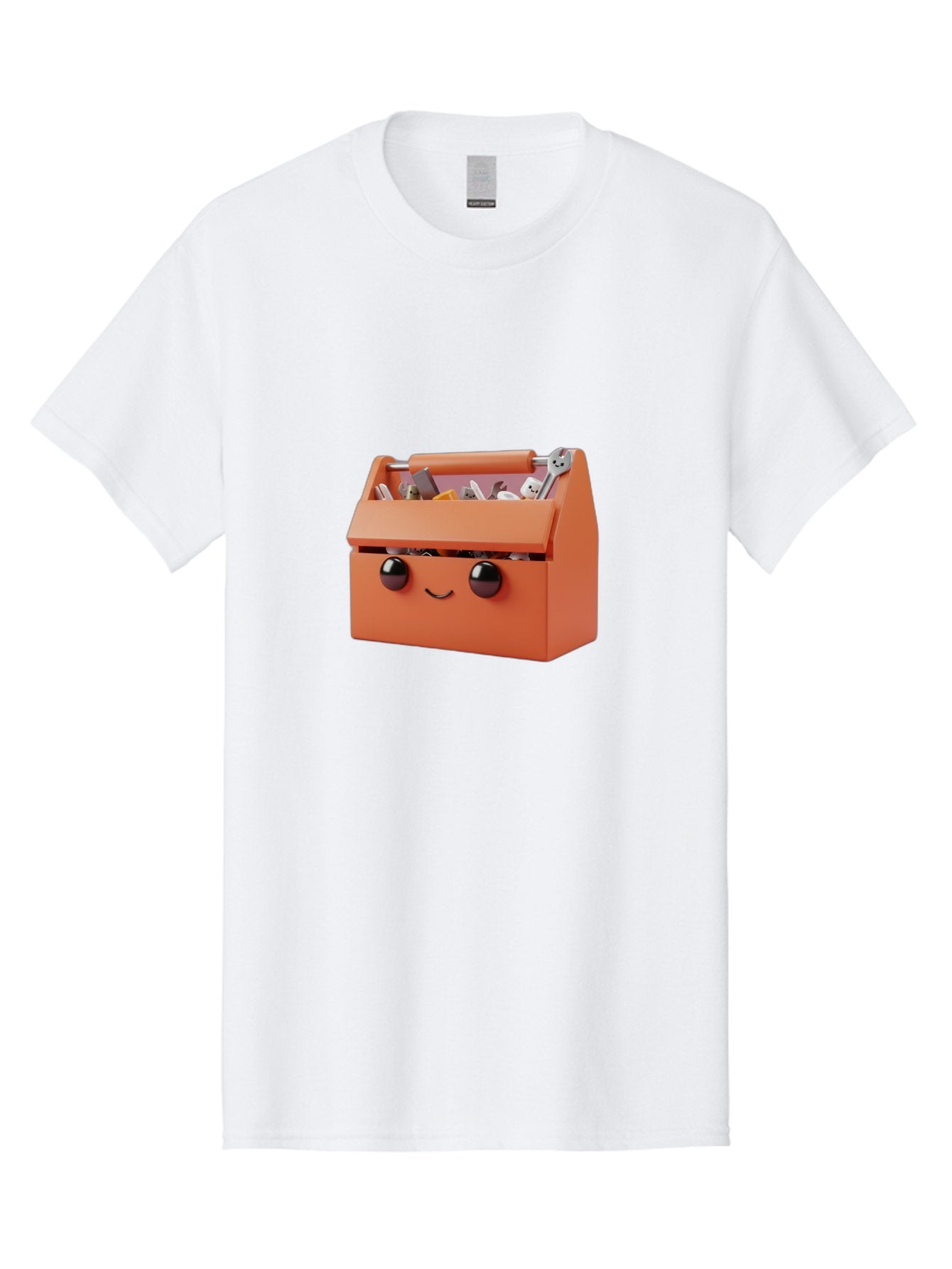 Toolbox-1 Men'S Graphic Tee, 100% Cotton, Comfortable Casual Summer Wear, Machine Washable, Orange Toolbox, Cartoonish Face, Smiling Eyes, Black Pupils, 3D Rendering, Creative Design, Funny, Quirky, Toolbox, Metal Wrenches, Various Tools Bad847 6