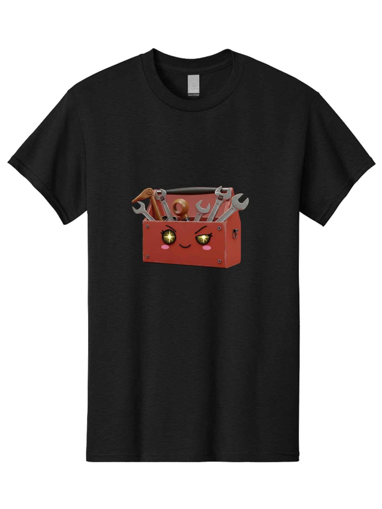 Toolbox-With-Wrenches-And-Pliers Men'S Graphic Tee, 100% Cotton, Comfortable Casual Summer Wear, Machine Washable, Cartoon Toolbox, Winking Face, Kawaii Style, Tools Inside, Wrenches, Spanner, Pliers, Repair Equipment, Diy, Mechanic, Handyman, Bad850 3