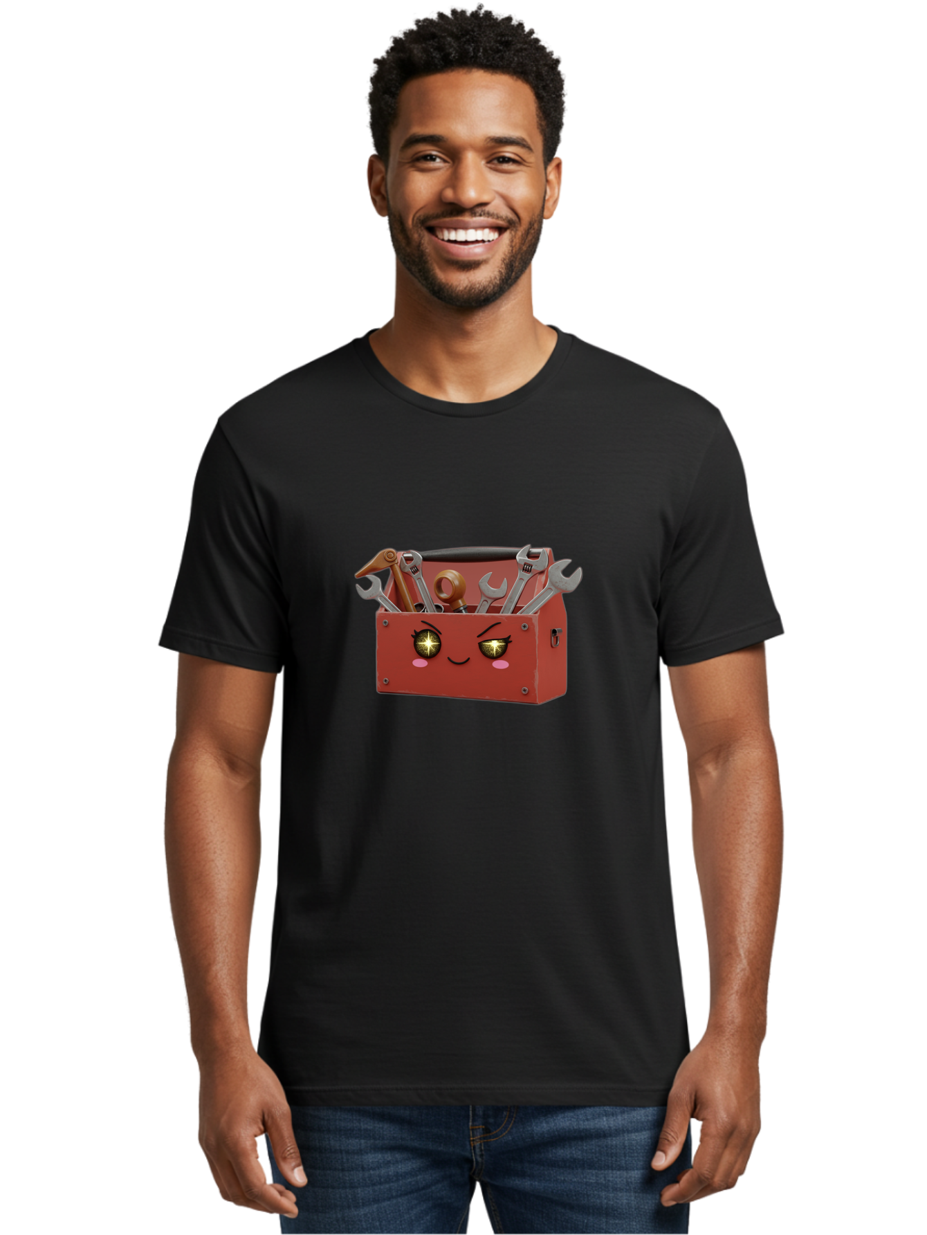 Toolbox-With-Wrenches-And-Pliers Men'S Graphic Tee, 100% Cotton, Comfortable Casual Summer Wear, Machine Washable, Cartoon Toolbox, Winking Face, Kawaii Style, Tools Inside, Wrenches, Spanner, Pliers, Repair Equipment, Diy, Mechanic, Handyman, Bad850 24