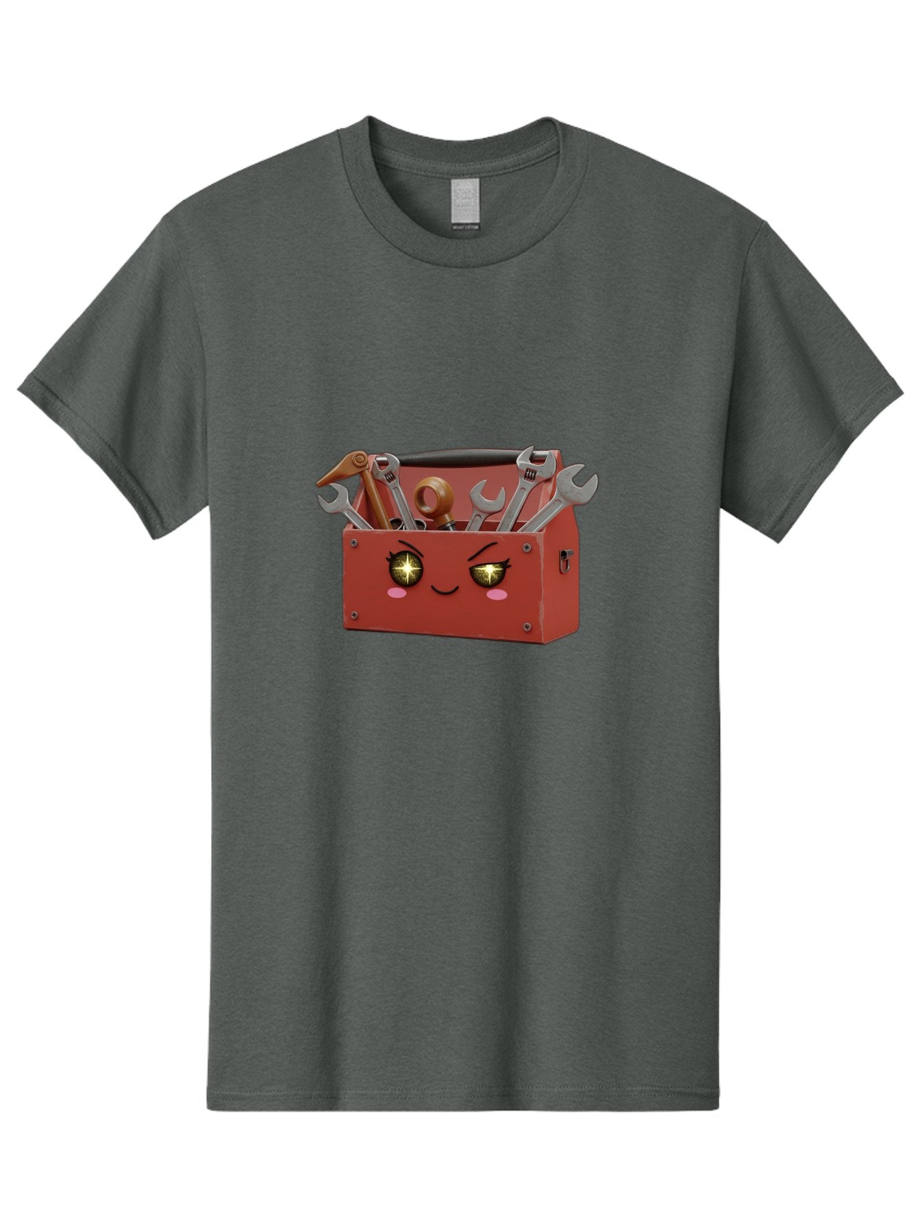Toolbox-With-Wrenches-And-Pliers Men'S Graphic Tee, 100% Cotton, Comfortable Casual Summer Wear, Machine Washable, Cartoon Toolbox, Winking Face, Kawaii Style, Tools Inside, Wrenches, Spanner, Pliers, Repair Equipment, Diy, Mechanic, Handyman, Bad850 5