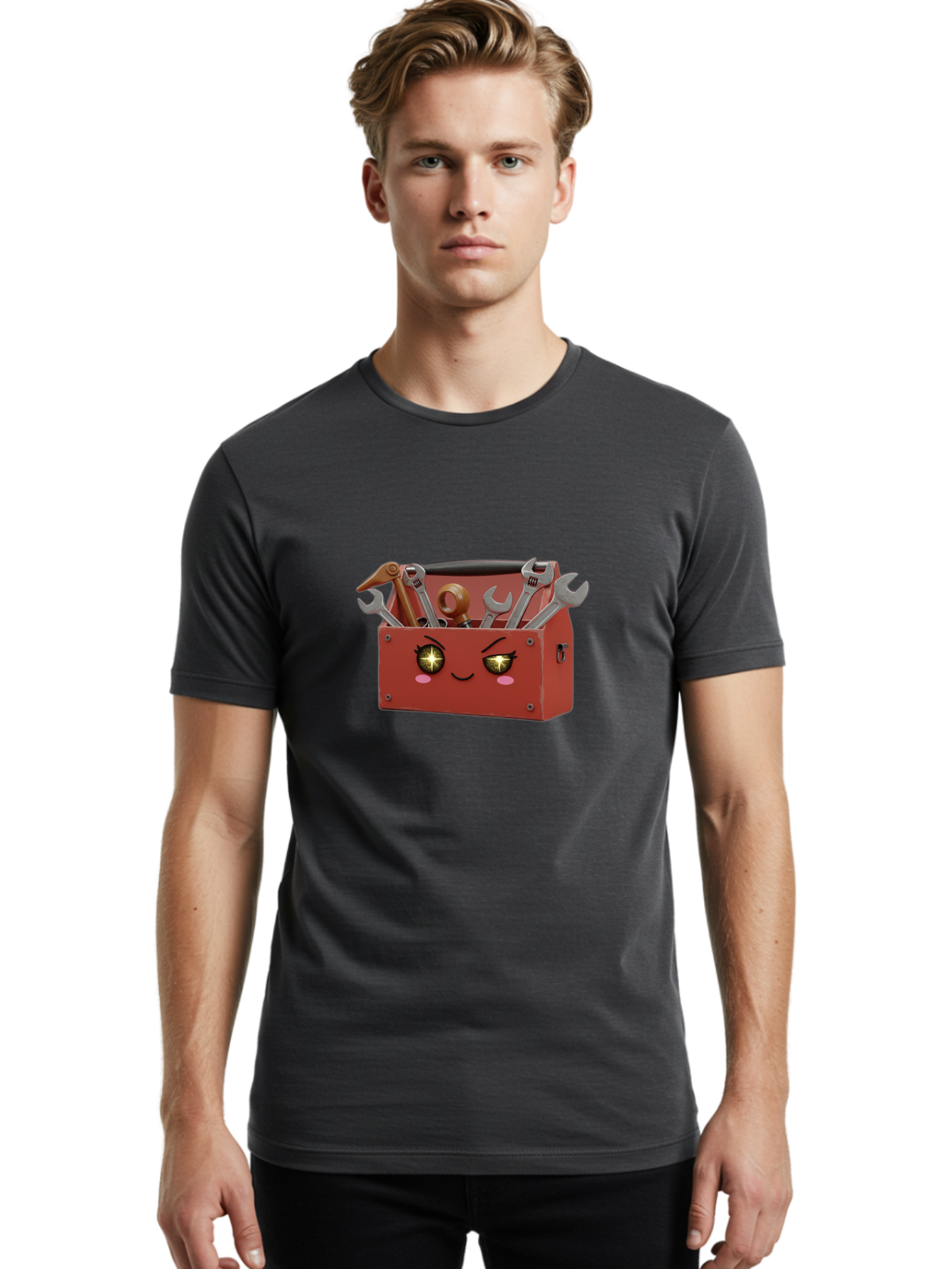 Toolbox-With-Wrenches-And-Pliers Men'S Graphic Tee, 100% Cotton, Comfortable Casual Summer Wear, Machine Washable, Cartoon Toolbox, Winking Face, Kawaii Style, Tools Inside, Wrenches, Spanner, Pliers, Repair Equipment, Diy, Mechanic, Handyman, Bad850 29
