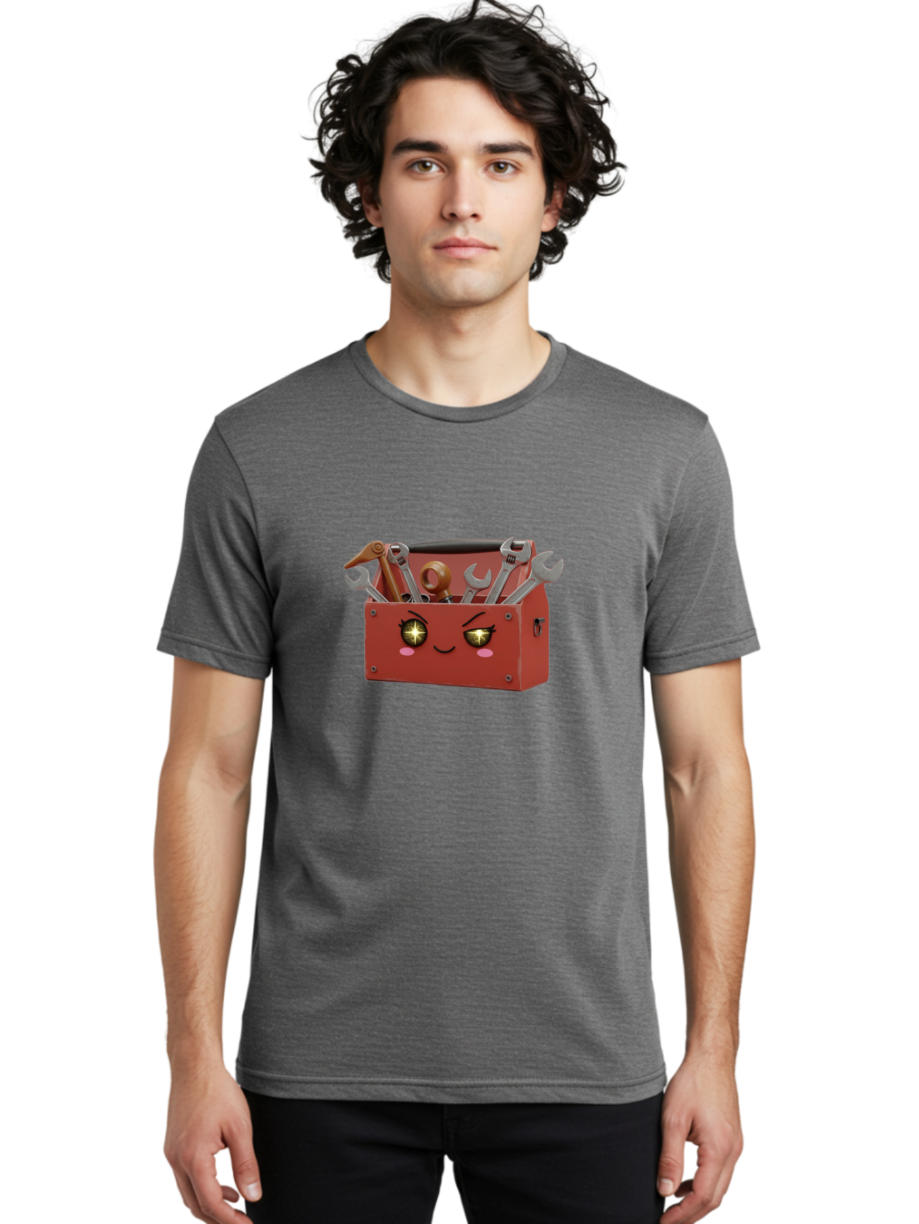 Toolbox-With-Wrenches-And-Pliers Men'S Graphic Tee, 100% Cotton, Comfortable Casual Summer Wear, Machine Washable, Cartoon Toolbox, Winking Face, Kawaii Style, Tools Inside, Wrenches, Spanner, Pliers, Repair Equipment, Diy, Mechanic, Handyman, Bad850 30