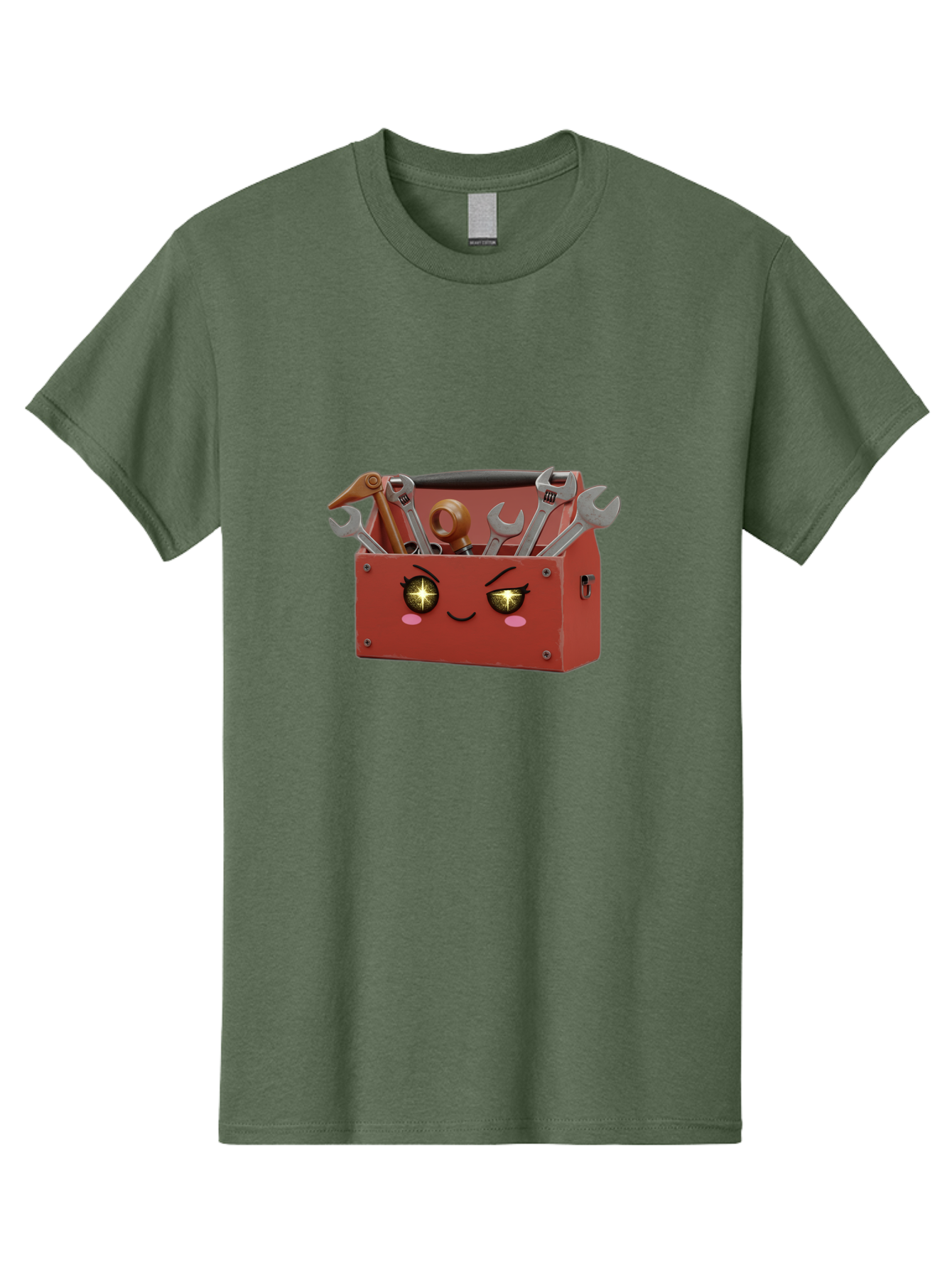 Toolbox-With-Wrenches-And-Pliers Men'S Graphic Tee, 100% Cotton, Comfortable Casual Summer Wear, Machine Washable, Cartoon Toolbox, Winking Face, Kawaii Style, Tools Inside, Wrenches, Spanner, Pliers, Repair Equipment, Diy, Mechanic, Handyman, Bad850 3