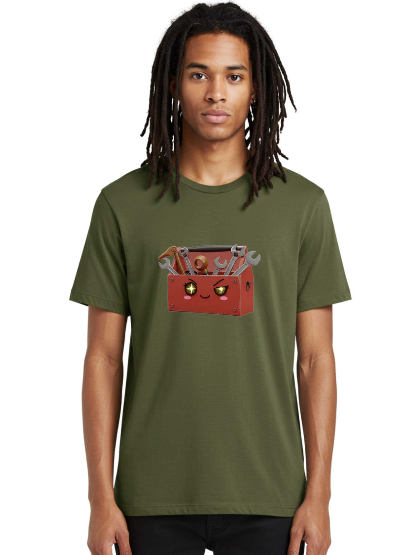 Toolbox-With-Wrenches-And-Pliers Men'S Graphic Tee, 100% Cotton, Comfortable Casual Summer Wear, Machine Washable, Cartoon Toolbox, Winking Face, Kawaii Style, Tools Inside, Wrenches, Spanner, Pliers, Repair Equipment, Diy, Mechanic, Handyman, Bad850 18