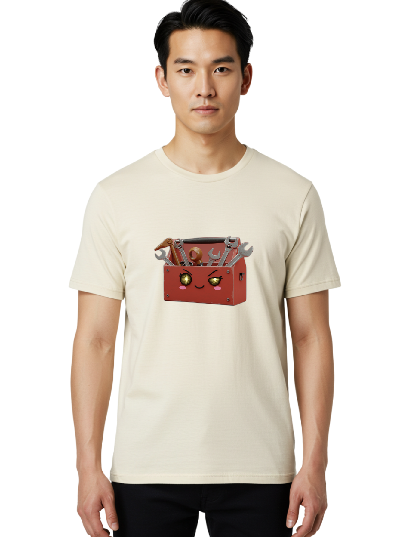 Toolbox-With-Wrenches-And-Pliers Men'S Graphic Tee, 100% Cotton, Comfortable Casual Summer Wear, Machine Washable, Cartoon Toolbox, Winking Face, Kawaii Style, Tools Inside, Wrenches, Spanner, Pliers, Repair Equipment, Diy, Mechanic, Handyman, Bad850 25