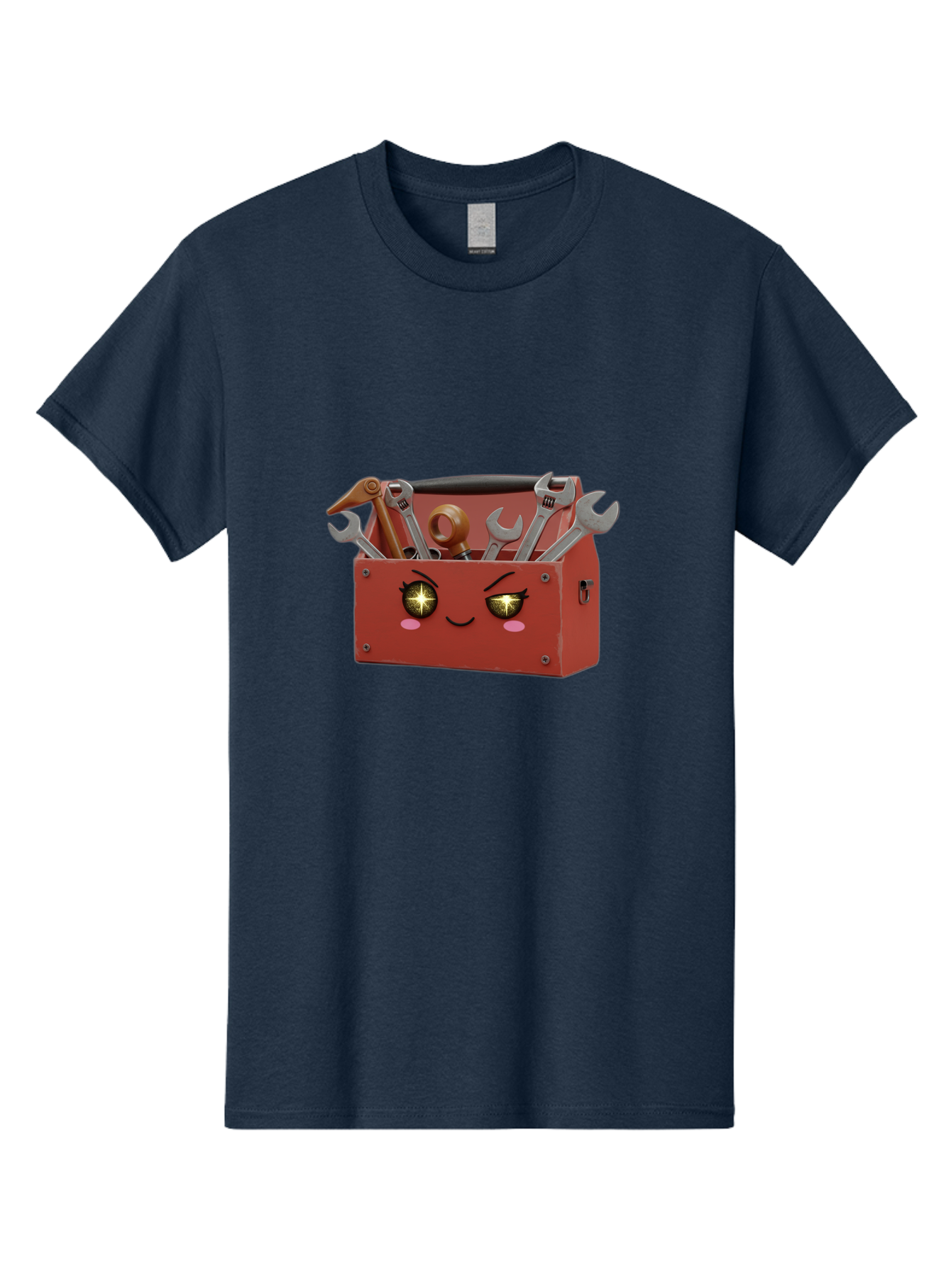Toolbox-With-Wrenches-And-Pliers Men'S Graphic Tee, 100% Cotton, Comfortable Casual Summer Wear, Machine Washable, Cartoon Toolbox, Winking Face, Kawaii Style, Tools Inside, Wrenches, Spanner, Pliers, Repair Equipment, Diy, Mechanic, Handyman, Bad850