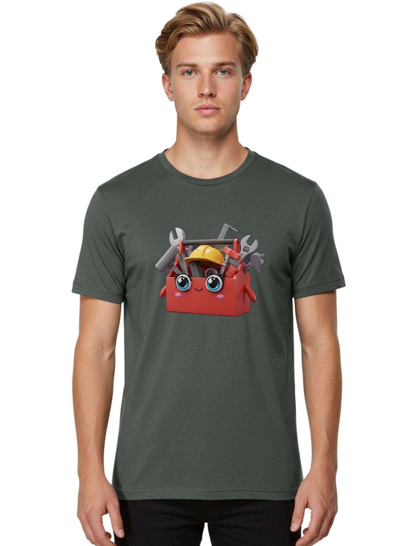 Toolbox Men'S Graphic Tee, 100% Cotton, Comfortable Casual Summer Wear, Machine Washable, Toolbox With Tools, Construction Equipment, Cartoon Character, 3D Illustration, Wrenches, Pliers, Hammer, Hard Hat, Diy Project, Handyman, Repair, Bad851 22