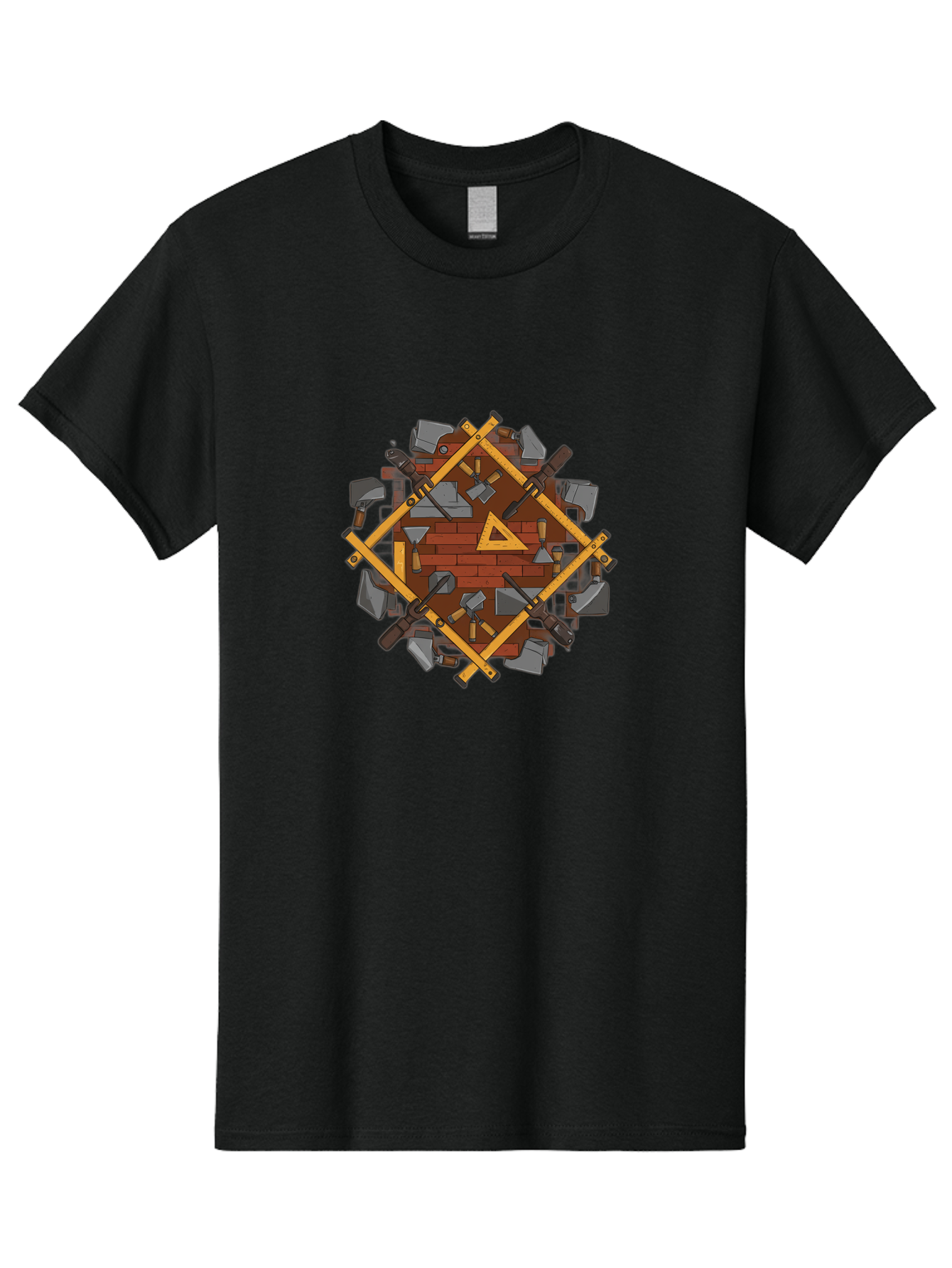 Tools-Triangle Men'S Graphic Tee, 100% Cotton, Comfortable Casual Summer Wear, Machine Washable, Hammering Tools, Building Materials, Construction Theme, Brick Pattern, Wooden Frames, Masonry Work, Construction Equipment, Building Blocks, Bad852