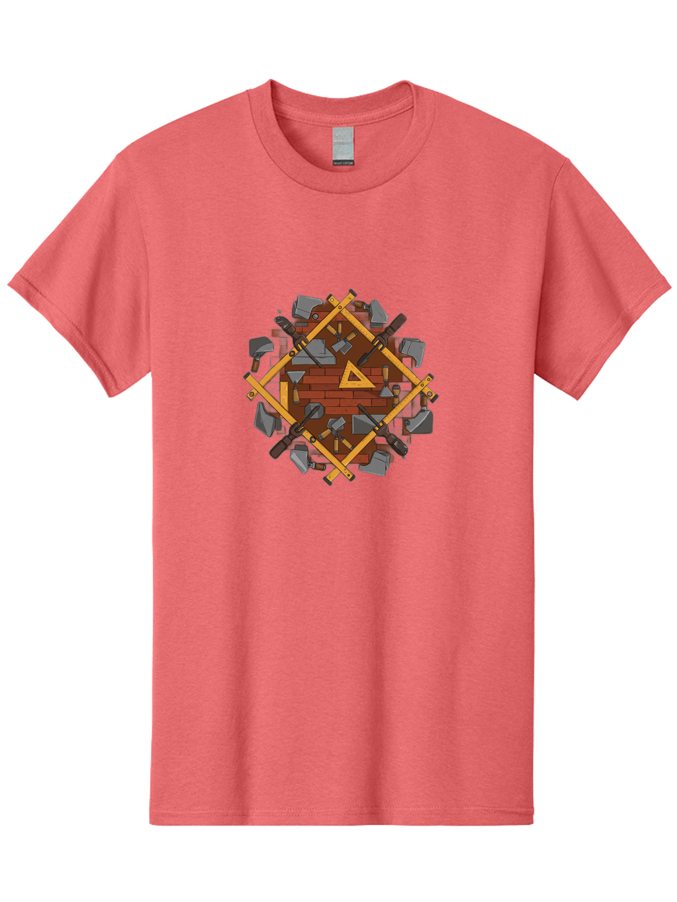Tools-Triangle Men'S Graphic Tee, 100% Cotton, Comfortable Casual Summer Wear, Machine Washable, Hammering Tools, Building Materials, Construction Theme, Brick Pattern, Wooden Frames, Masonry Work, Construction Equipment, Building Blocks, Bad852 11