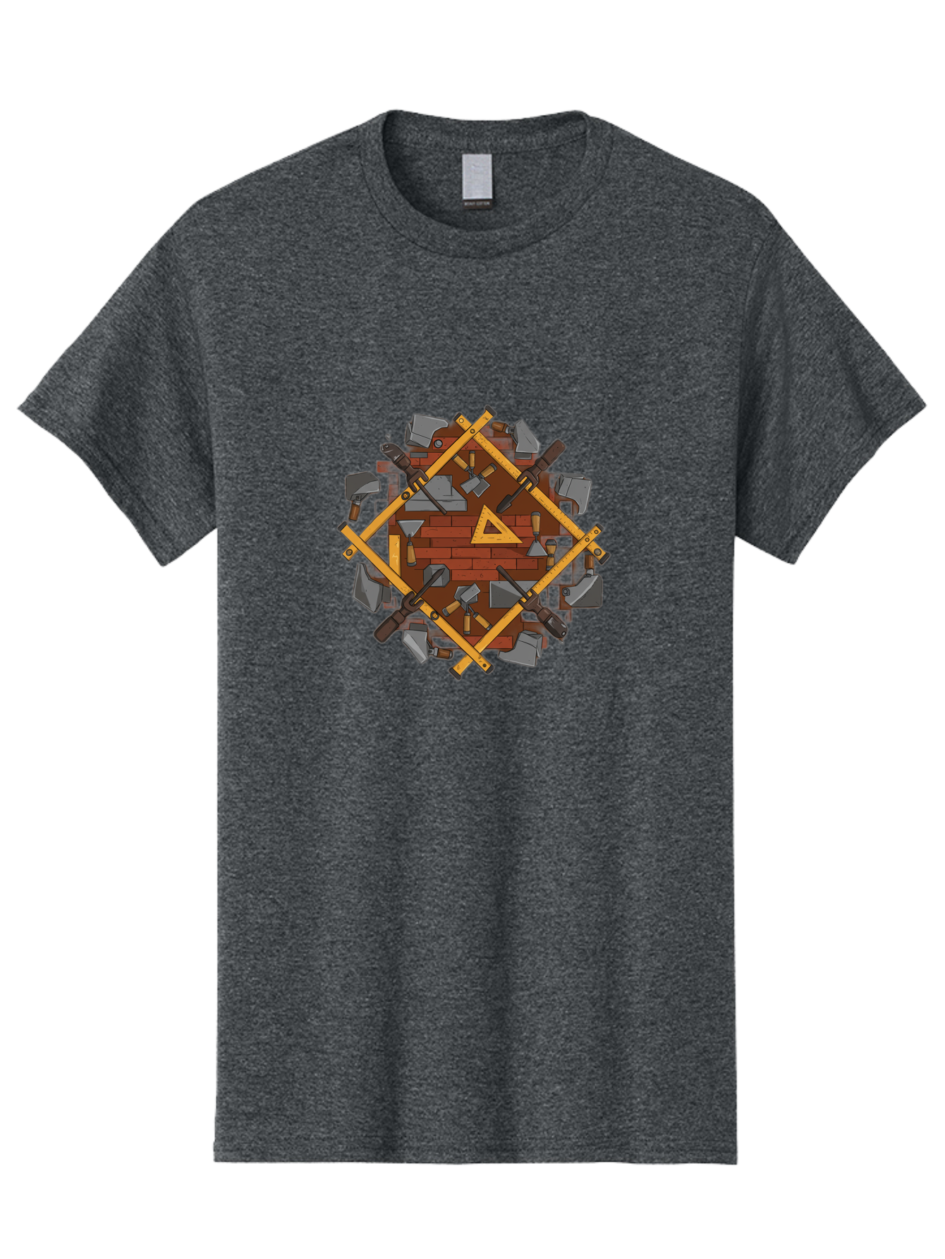 Tools-Triangle Men'S Graphic Tee, 100% Cotton, Comfortable Casual Summer Wear, Machine Washable, Hammering Tools, Building Materials, Construction Theme, Brick Pattern, Wooden Frames, Masonry Work, Construction Equipment, Building Blocks, Bad852 12