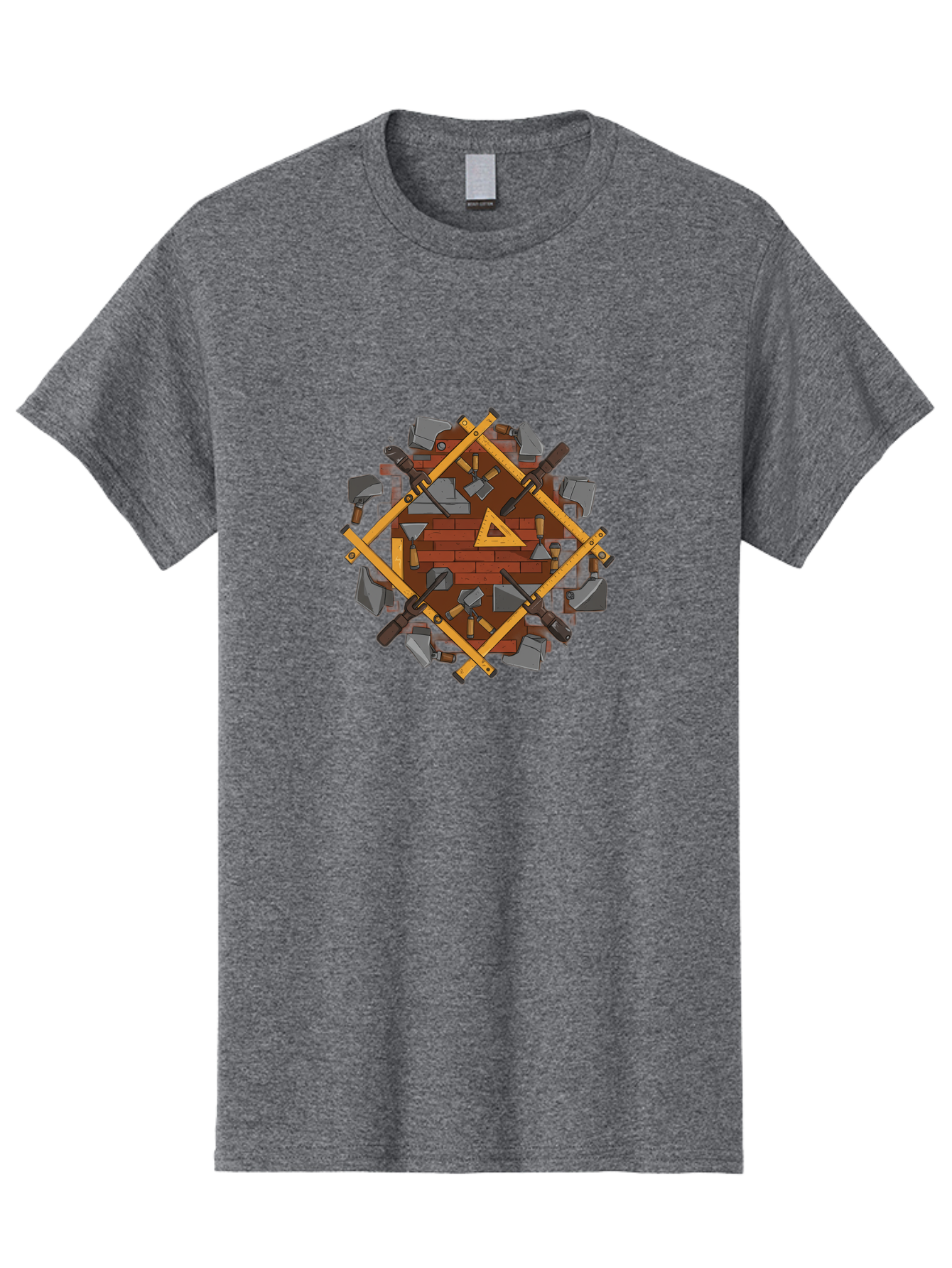 Tools-Triangle Men'S Graphic Tee, 100% Cotton, Comfortable Casual Summer Wear, Machine Washable, Hammering Tools, Building Materials, Construction Theme, Brick Pattern, Wooden Frames, Masonry Work, Construction Equipment, Building Blocks, Bad852 15