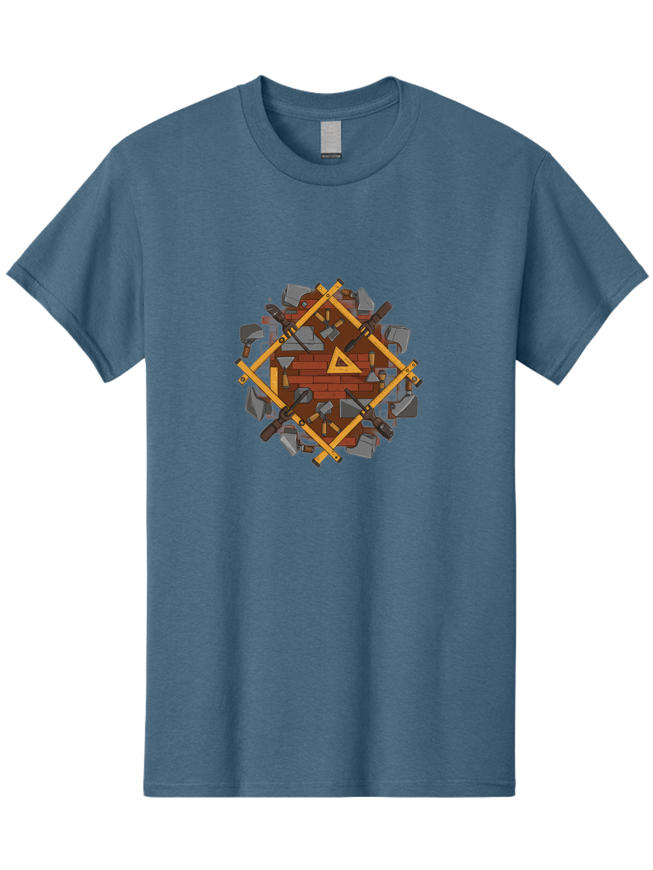 Tools-Triangle Men'S Graphic Tee, 100% Cotton, Comfortable Casual Summer Wear, Machine Washable, Hammering Tools, Building Materials, Construction Theme, Brick Pattern, Wooden Frames, Masonry Work, Construction Equipment, Building Blocks, Bad852