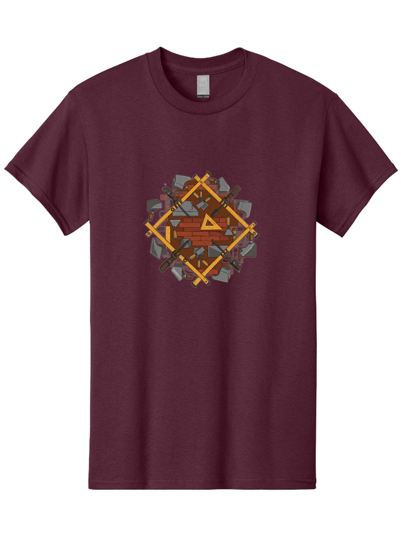 Tools-Triangle Men'S Graphic Tee, 100% Cotton, Comfortable Casual Summer Wear, Machine Washable, Hammering Tools, Building Materials, Construction Theme, Brick Pattern, Wooden Frames, Masonry Work, Construction Equipment, Building Blocks, Bad852 9