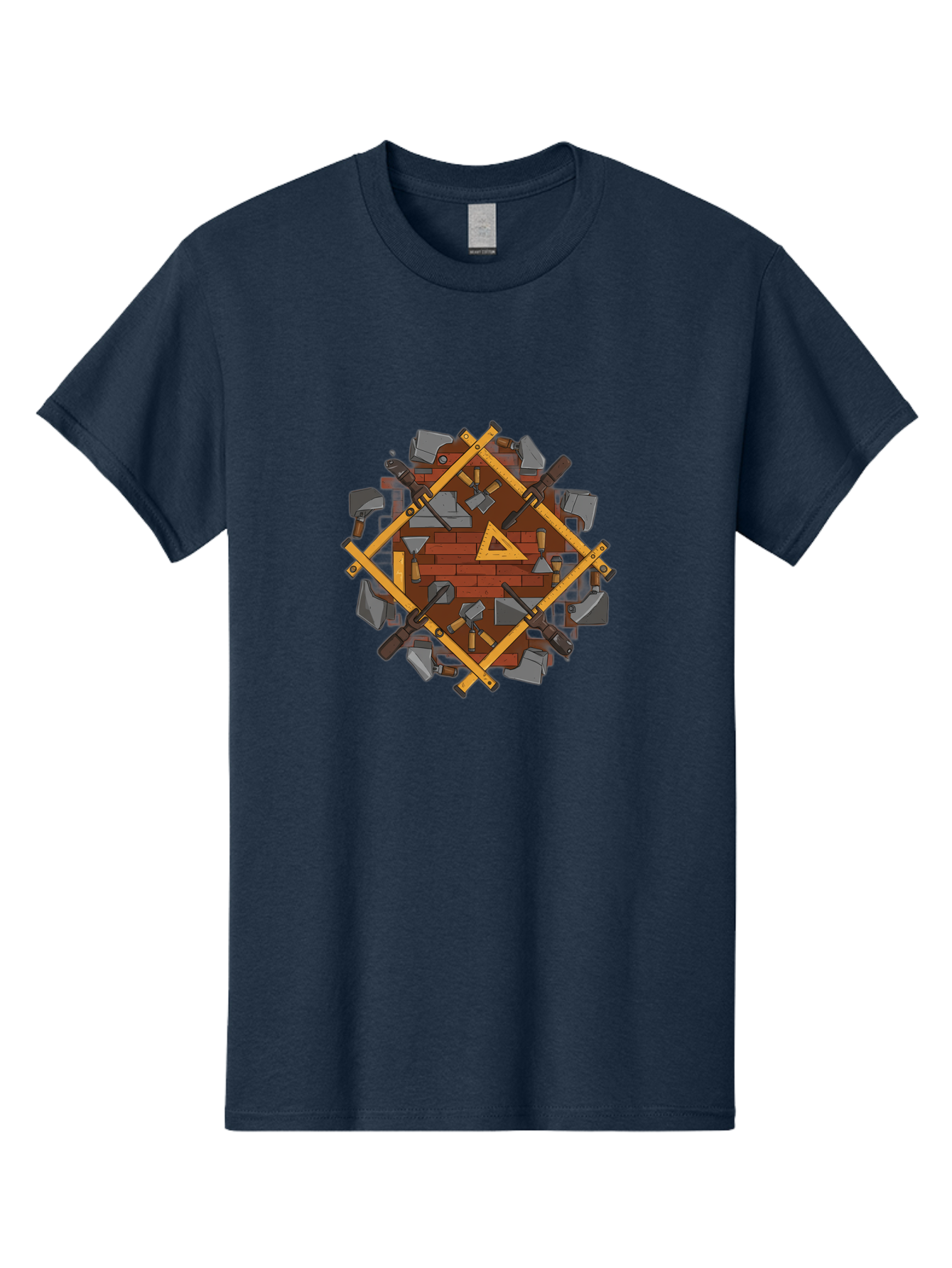 Tools-Triangle Men'S Graphic Tee, 100% Cotton, Comfortable Casual Summer Wear, Machine Washable, Hammering Tools, Building Materials, Construction Theme, Brick Pattern, Wooden Frames, Masonry Work, Construction Equipment, Building Blocks, Bad852 7