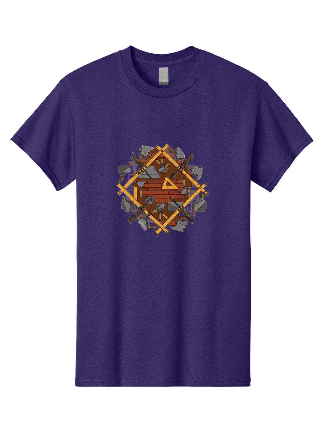 Tools-Triangle Men'S Graphic Tee, 100% Cotton, Comfortable Casual Summer Wear, Machine Washable, Hammering Tools, Building Materials, Construction Theme, Brick Pattern, Wooden Frames, Masonry Work, Construction Equipment, Building Blocks, Bad852 4