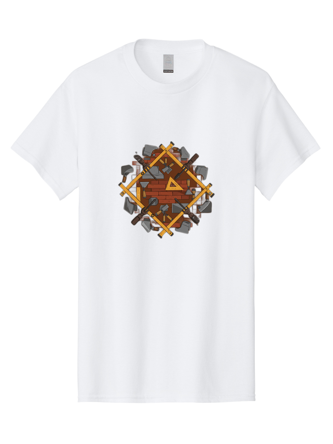 Tools-Triangle Men'S Graphic Tee, 100% Cotton, Comfortable Casual Summer Wear, Machine Washable, Hammering Tools, Building Materials, Construction Theme, Brick Pattern, Wooden Frames, Masonry Work, Construction Equipment, Building Blocks, Bad852 6