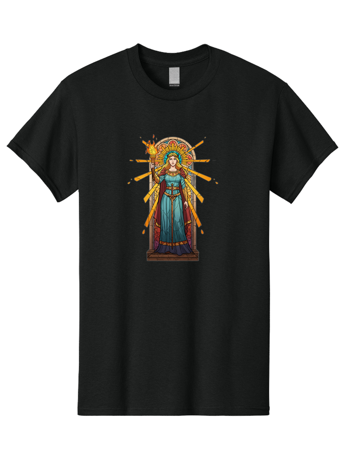 Torch-Lady Men'S Graphic Tee, 100% Cotton, Comfortable Casual Summer Wear, Machine Washable, Statue Of Liberty, Freedom Symbol, Torch Bearer, Stained Glass Art, Vintage Illustration, Liberty Personified, Woman With Torch Bad854 3