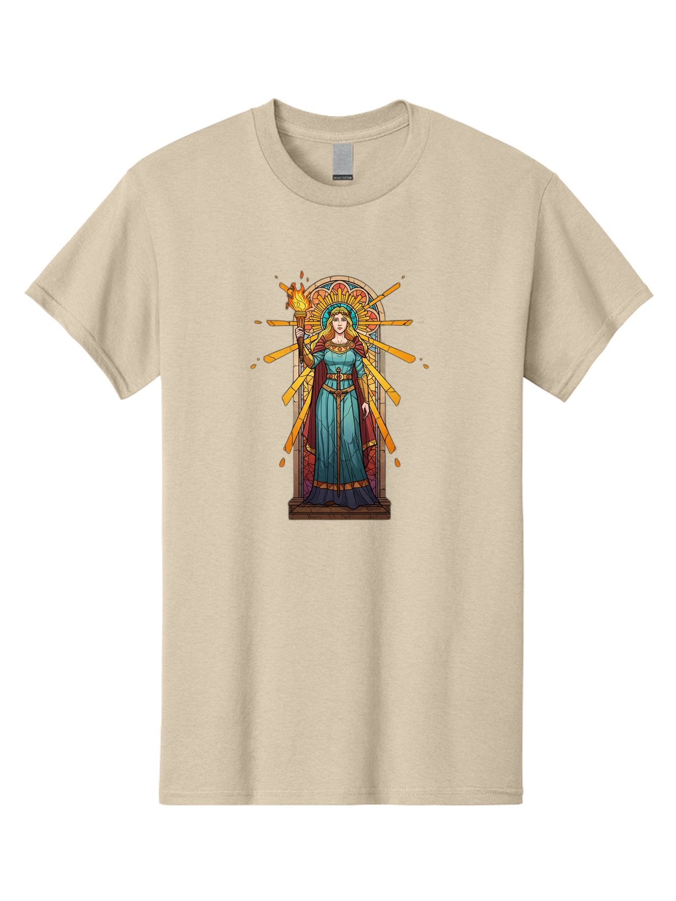 Torch-Lady Men'S Graphic Tee, 100% Cotton, Comfortable Casual Summer Wear, Machine Washable, Statue Of Liberty, Freedom Symbol, Torch Bearer, Stained Glass Art, Vintage Illustration, Liberty Personified, Woman With Torch Bad854