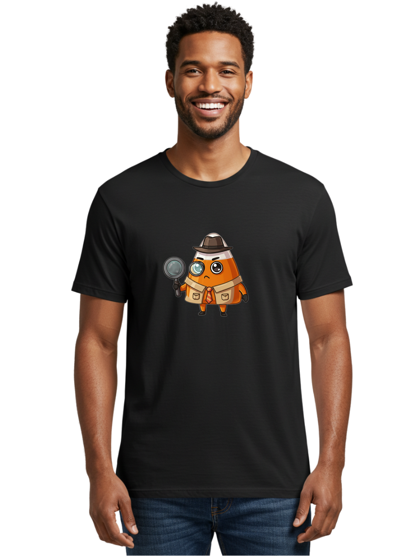 Traffic-Cone-Detective Men'S Graphic Tee, 100% Cotton, Comfortable Casual Summer Wear, Machine Washable, Detective Cone, Cartoon Character, Magnifying Glass, Trench Coat, Fedora Hat, Detective Clothing, Crime Scene Investigation, Bad855 24