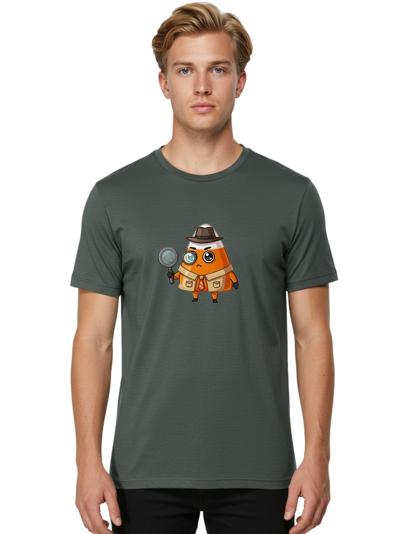 Traffic-Cone-Detective Men'S Graphic Tee, 100% Cotton, Comfortable Casual Summer Wear, Machine Washable, Detective Cone, Cartoon Character, Magnifying Glass, Trench Coat, Fedora Hat, Detective Clothing, Crime Scene Investigation, Bad855 19