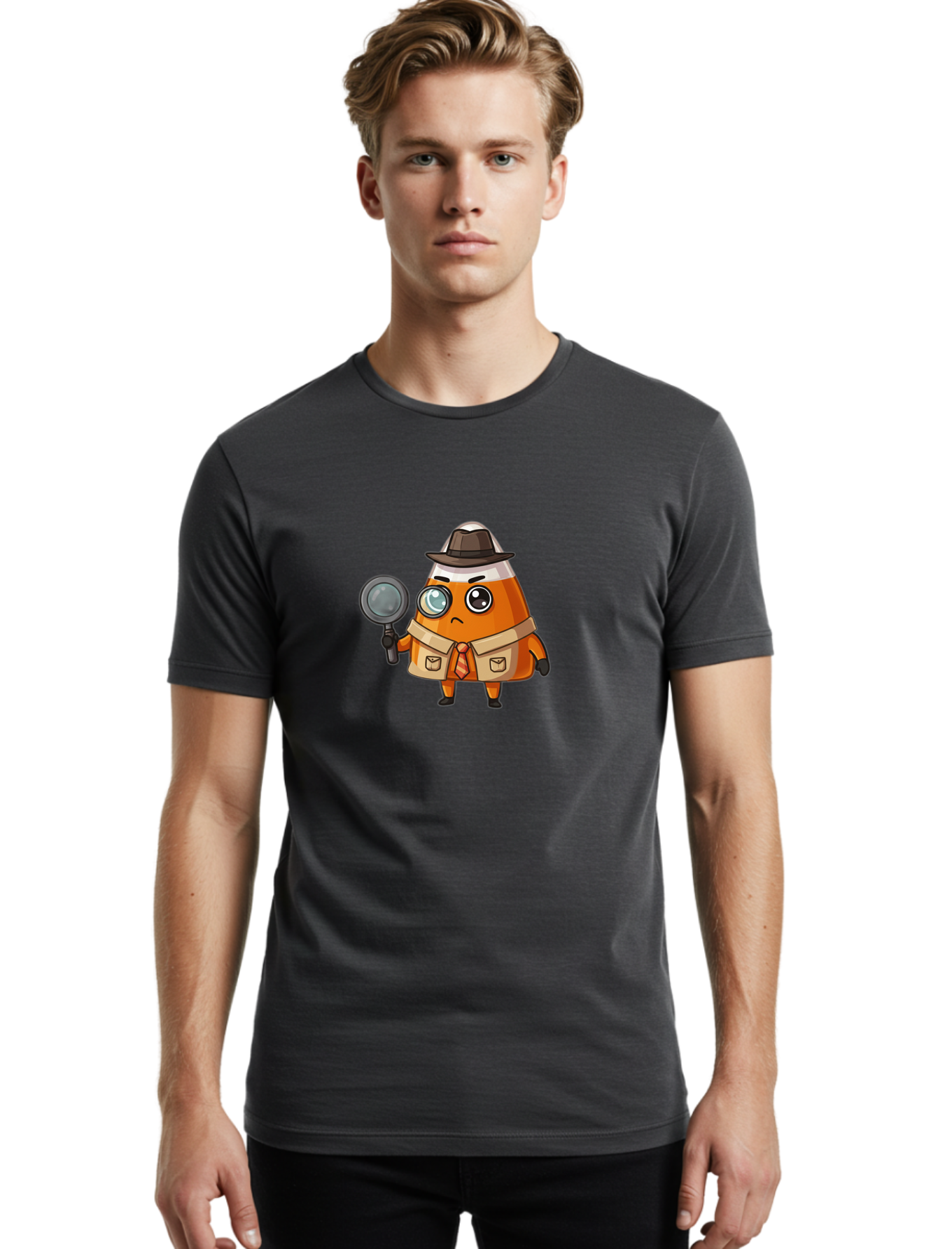 Traffic-Cone-Detective Men'S Graphic Tee, 100% Cotton, Comfortable Casual Summer Wear, Machine Washable, Detective Cone, Cartoon Character, Magnifying Glass, Trench Coat, Fedora Hat, Detective Clothing, Crime Scene Investigation, Bad855 30