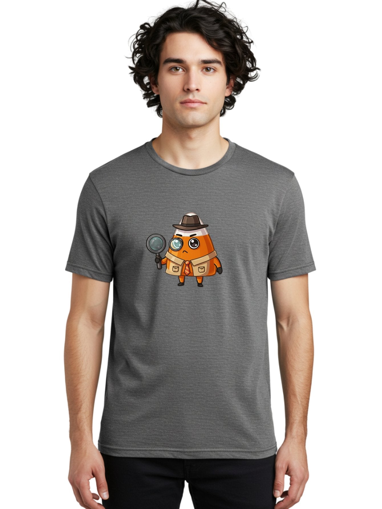 Traffic-Cone-Detective Men'S Graphic Tee, 100% Cotton, Comfortable Casual Summer Wear, Machine Washable, Detective Cone, Cartoon Character, Magnifying Glass, Trench Coat, Fedora Hat, Detective Clothing, Crime Scene Investigation, Bad855 18