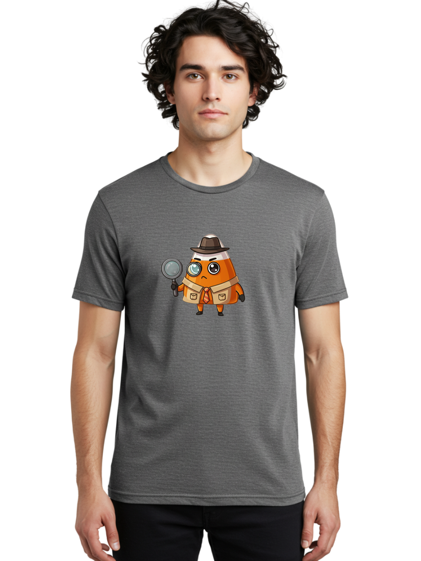 Traffic-Cone-Detective Men'S Graphic Tee, 100% Cotton, Comfortable Casual Summer Wear, Machine Washable, Detective Cone, Cartoon Character, Magnifying Glass, Trench Coat, Fedora Hat, Detective Clothing, Crime Scene Investigation, Bad855 27