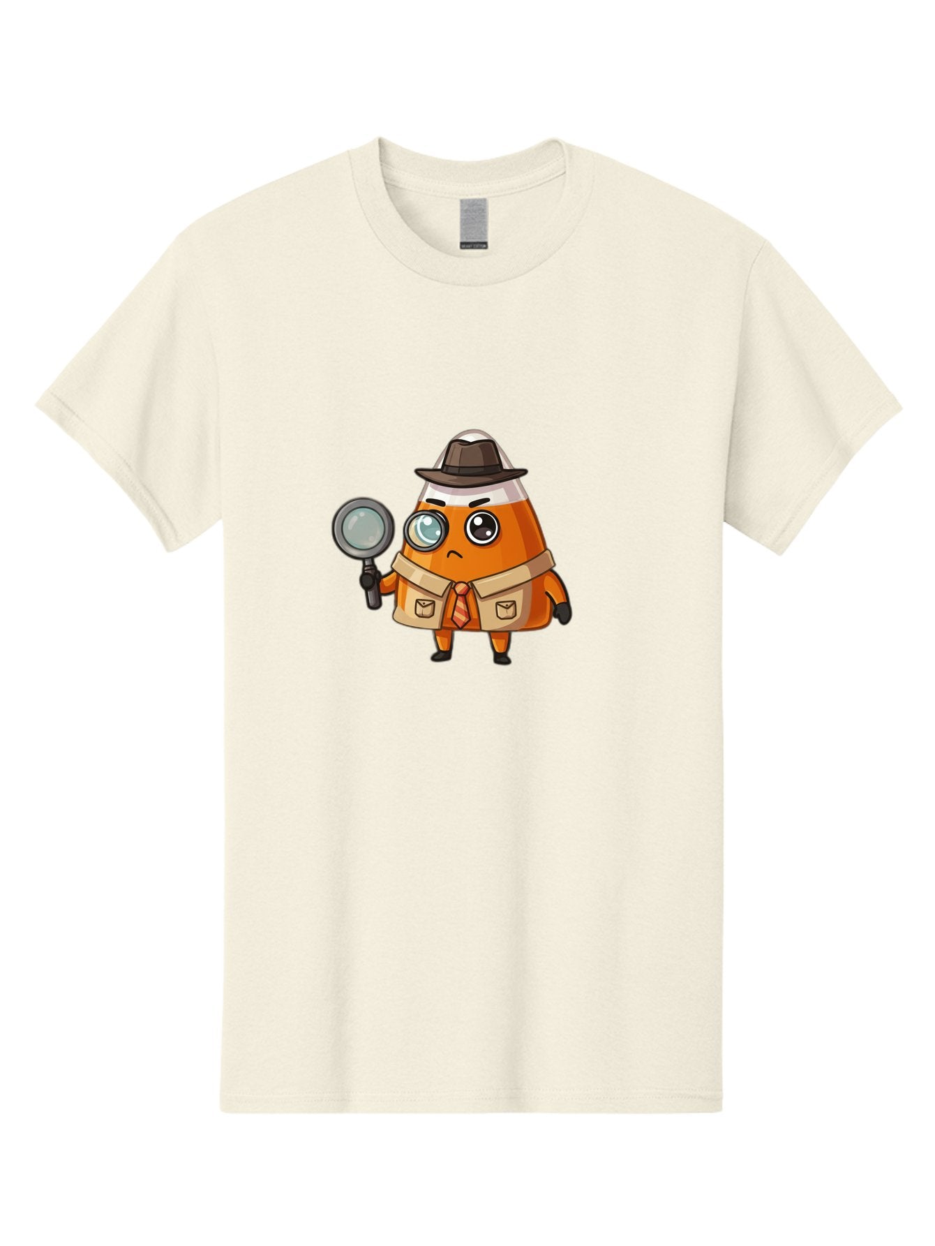 Traffic-Cone-Detective Men'S Graphic Tee, 100% Cotton, Comfortable Casual Summer Wear, Machine Washable, Detective Cone, Cartoon Character, Magnifying Glass, Trench Coat, Fedora Hat, Detective Clothing, Crime Scene Investigation, Bad855