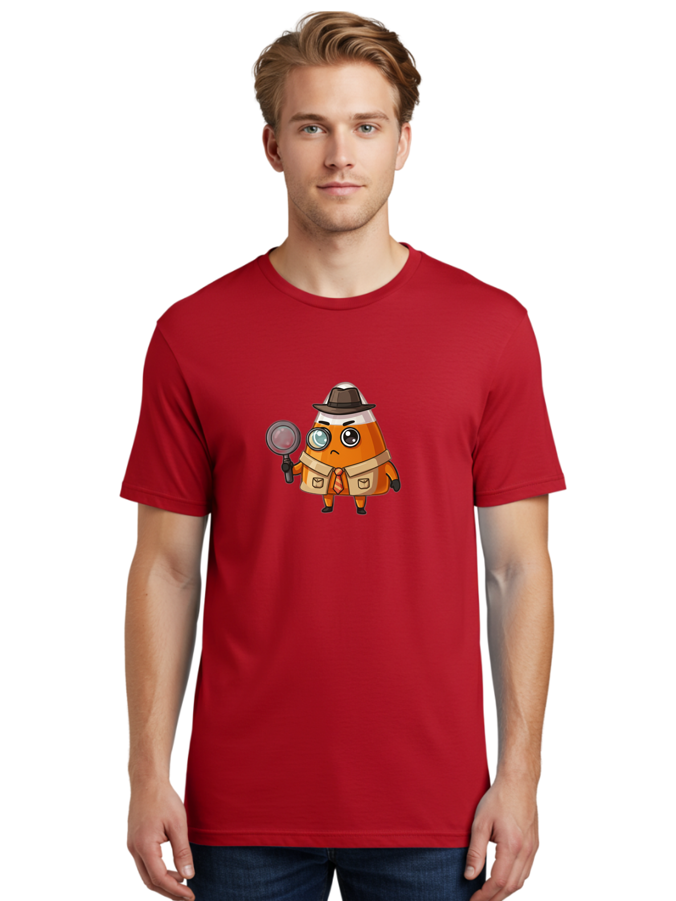 Traffic-Cone-Detective Men'S Graphic Tee, 100% Cotton, Comfortable Casual Summer Wear, Machine Washable, Detective Cone, Cartoon Character, Magnifying Glass, Trench Coat, Fedora Hat, Detective Clothing, Crime Scene Investigation, Bad855 25
