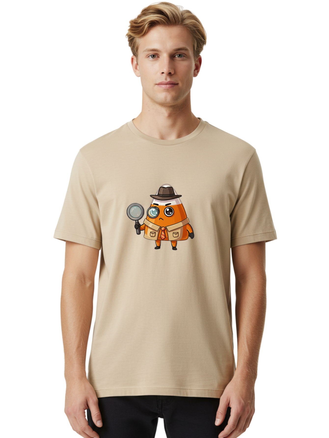 Traffic-Cone-Detective Men'S Graphic Tee, 100% Cotton, Comfortable Casual Summer Wear, Machine Washable, Detective Cone, Cartoon Character, Magnifying Glass, Trench Coat, Fedora Hat, Detective Clothing, Crime Scene Investigation, Bad855 17