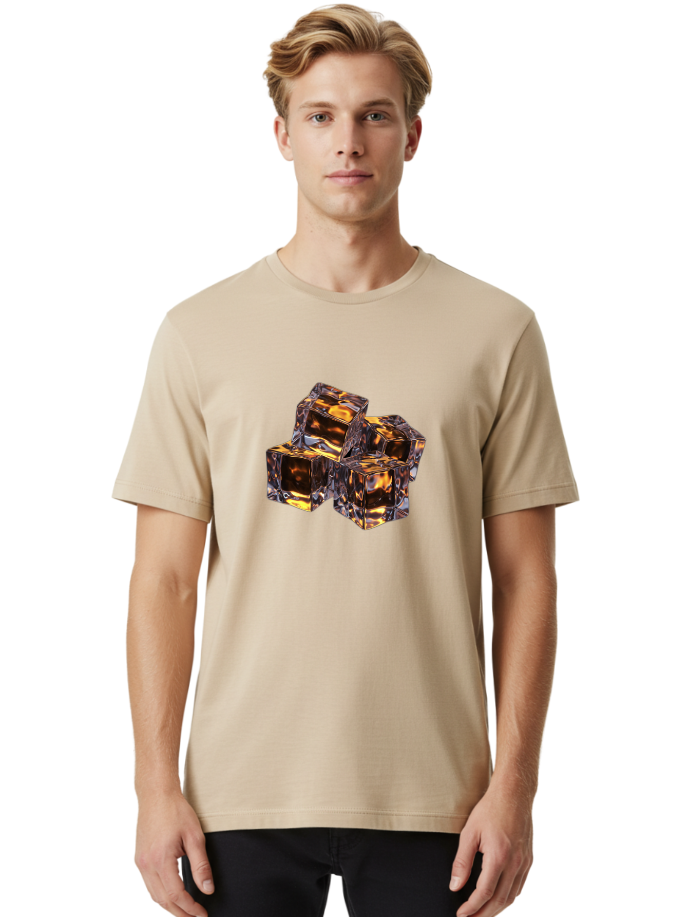 Transparent-Gold-Cubes Men'S Graphic Tee, 100% Cotton, Comfortable Casual Summer Wear, Machine Washable, Tigereye Gemstones, Golden Brown Gem, Tiger'S Eye, Precious Stones, Luxury Jewelry, Ornate Decor, Earthy Tones, Gemstone Collection, Bad857 24